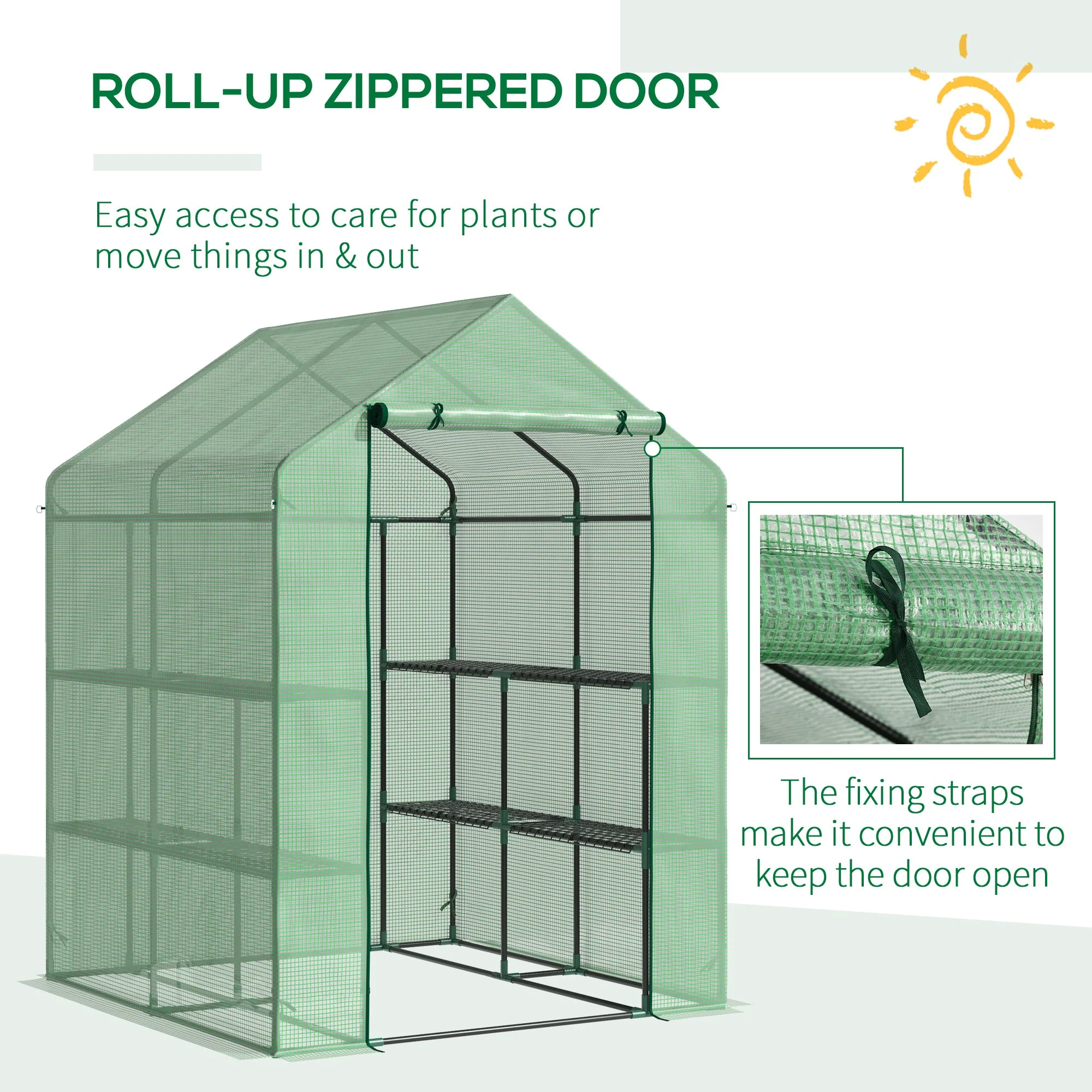 Walk in Garden Greenhouse with Shelves Polytunnel Steeple Green house Grow House Removable Cover 143x138x190cm - Image 5