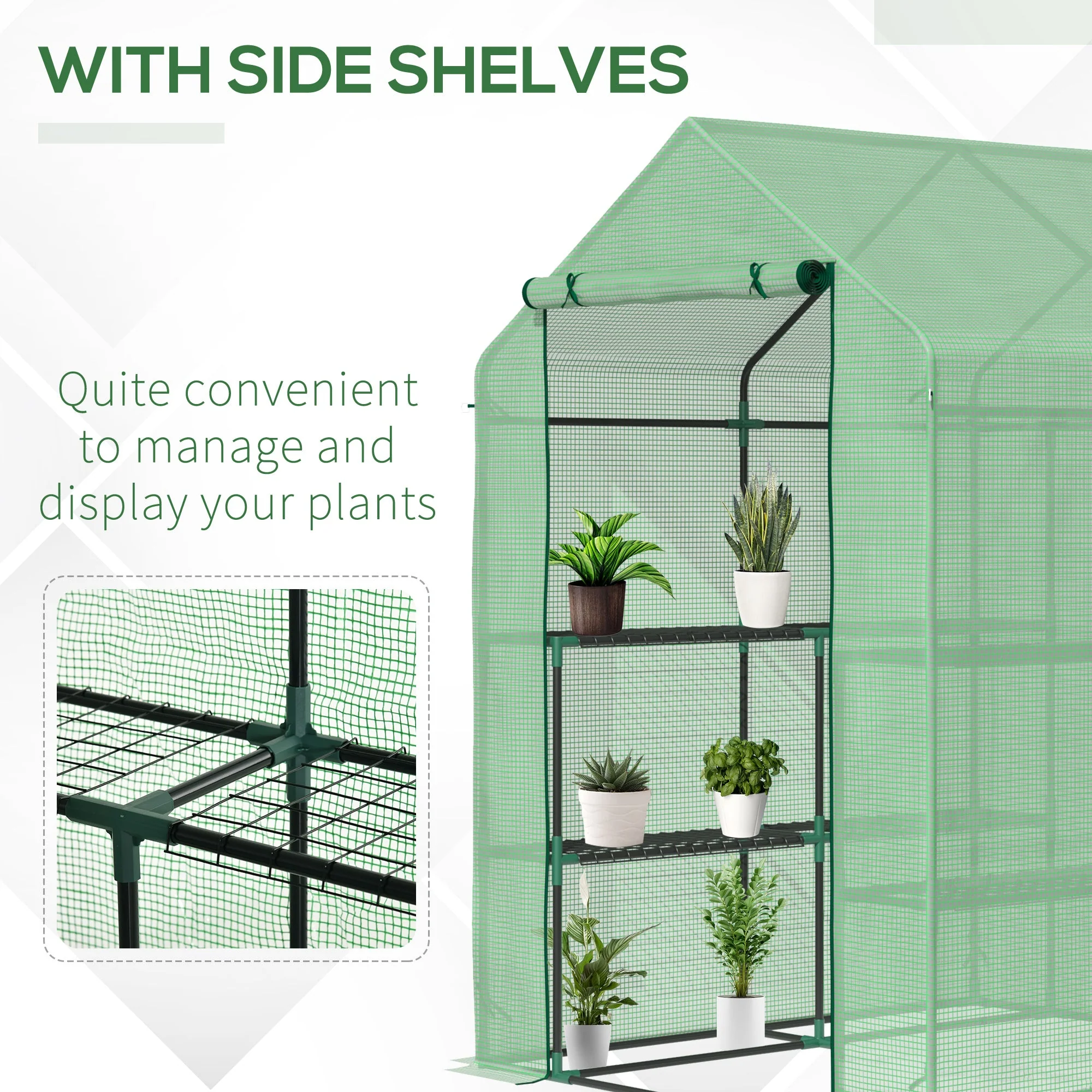 Walk in Garden Greenhouse with Shelves Polytunnel Steeple Green house Grow House Removable Cover 143x138x190cm - Image 6