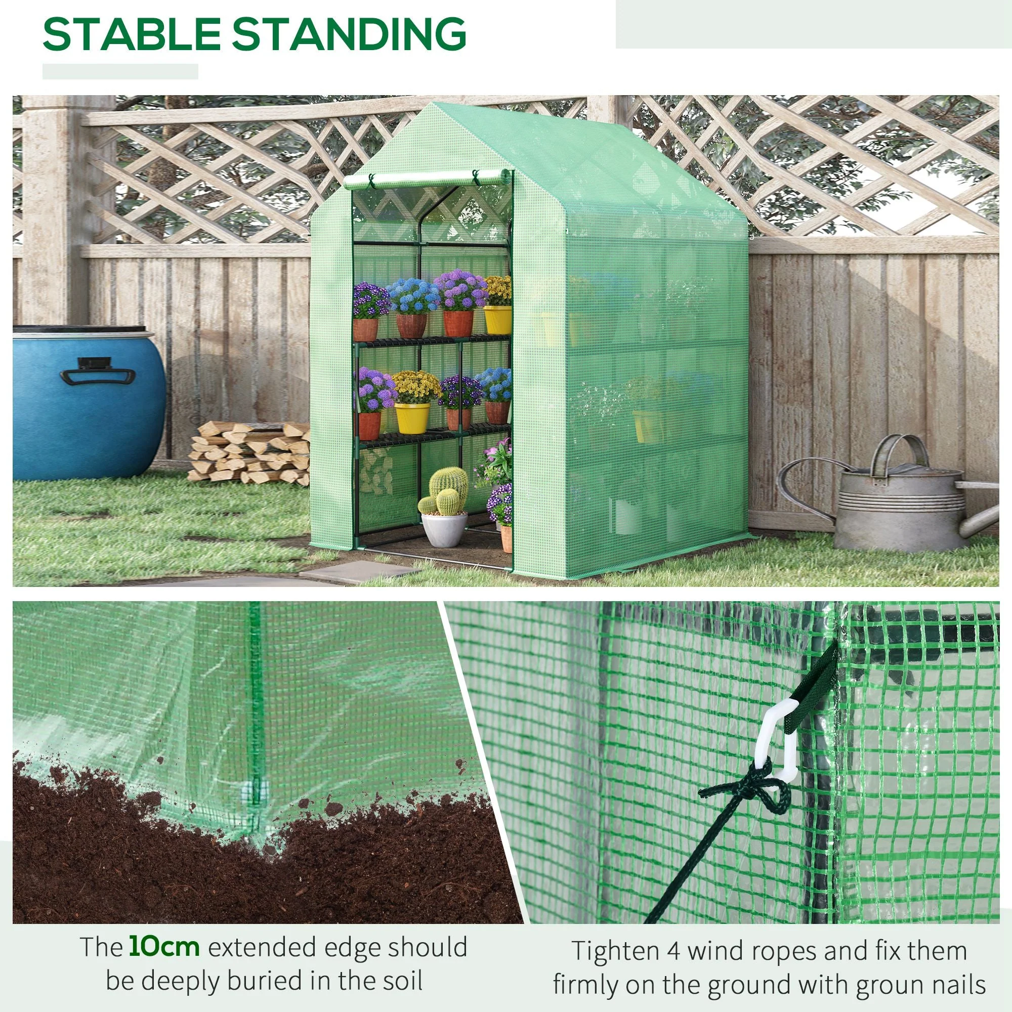 Walk in Garden Greenhouse with Shelves Polytunnel Steeple Green house Grow House Removable Cover 143x138x190cm - Image 7