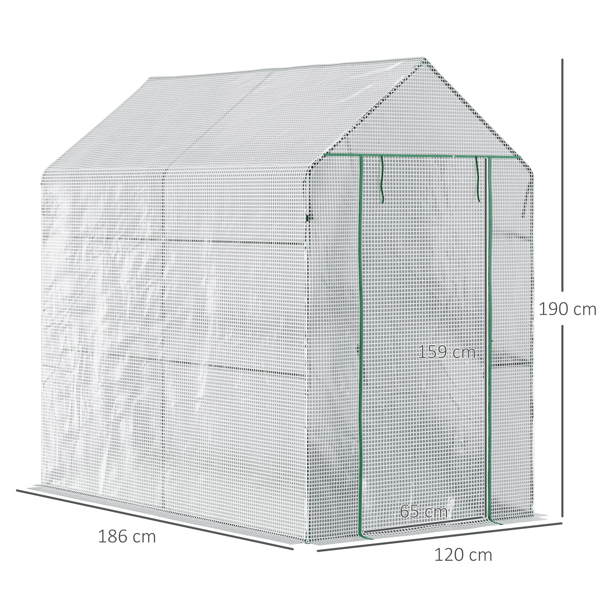Walk in Garden Greenhouse with Shelves Polytunnel Steeple Grow House 186L x 120W 190H cm White - Image 3