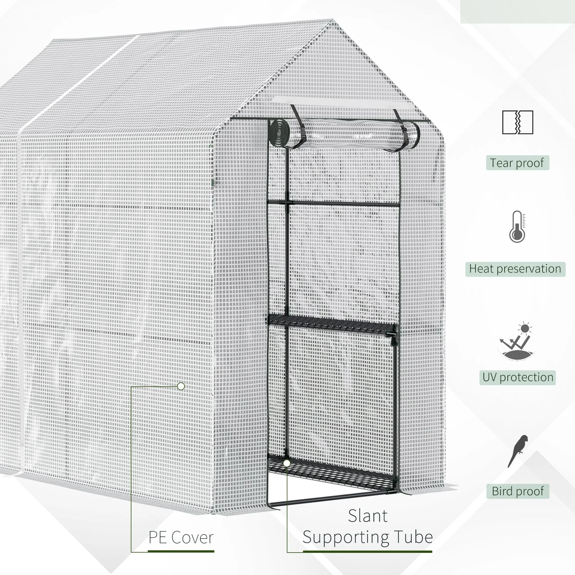 Walk in Garden Greenhouse with Shelves Polytunnel Steeple Grow House 186L x 120W 190H cm White - Image 4