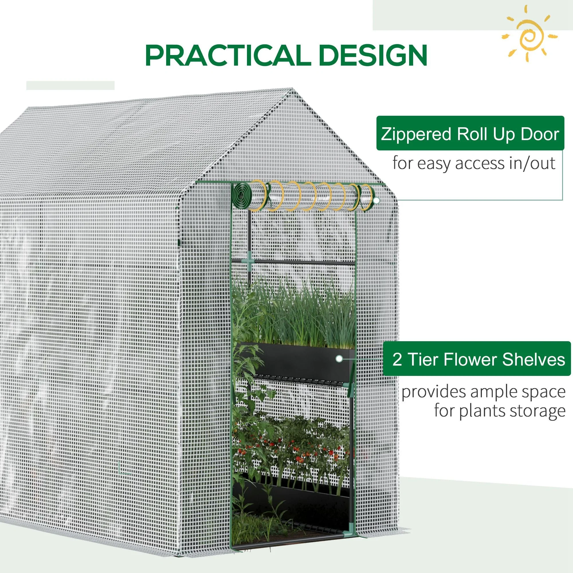 Walk in Garden Greenhouse with Shelves Polytunnel Steeple Grow House 186L x 120W 190H cm White - Image 5