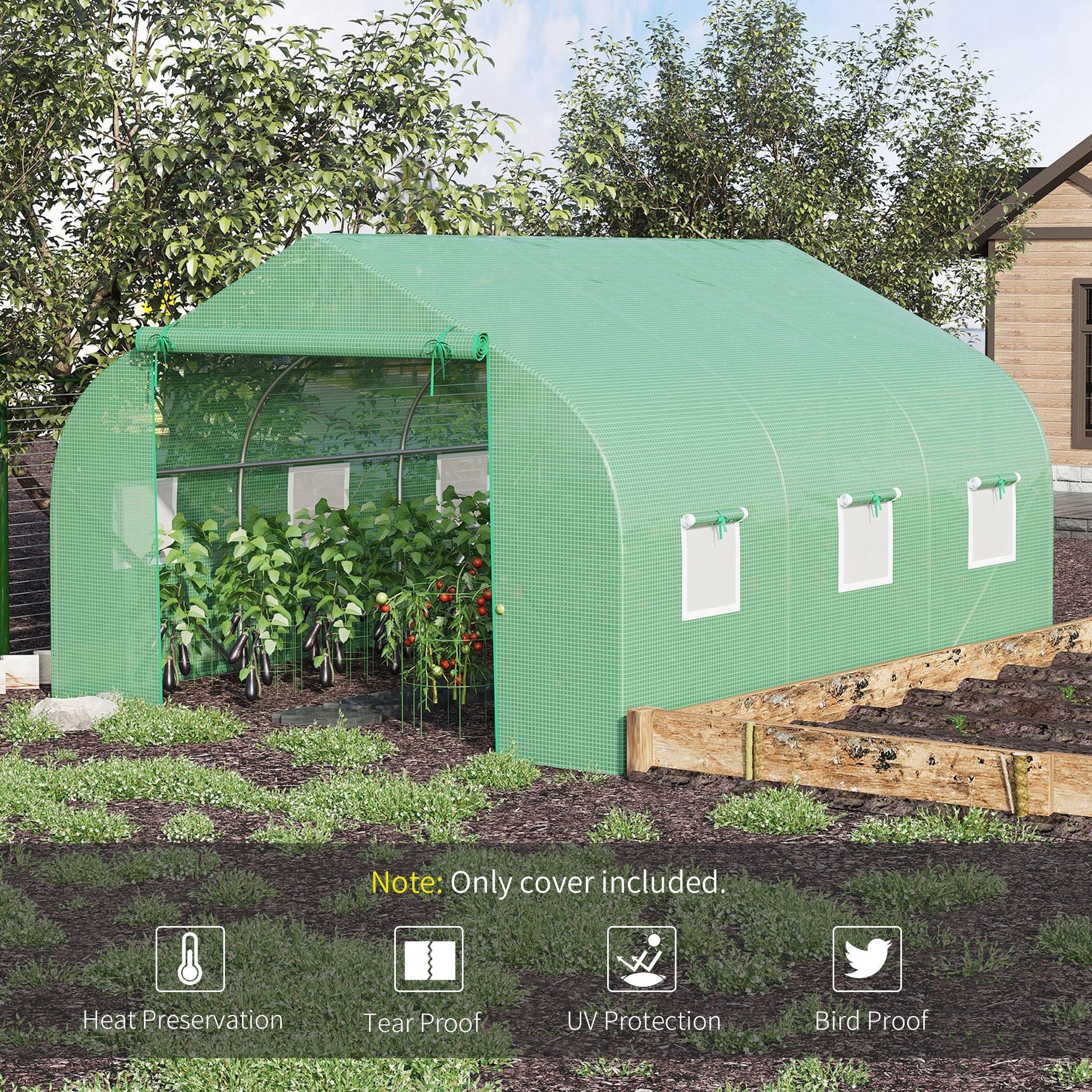 Walk In Greenhouse Cover Replacement Plant Growhouse PE Cover 4.5x3x2m Green - Image 4