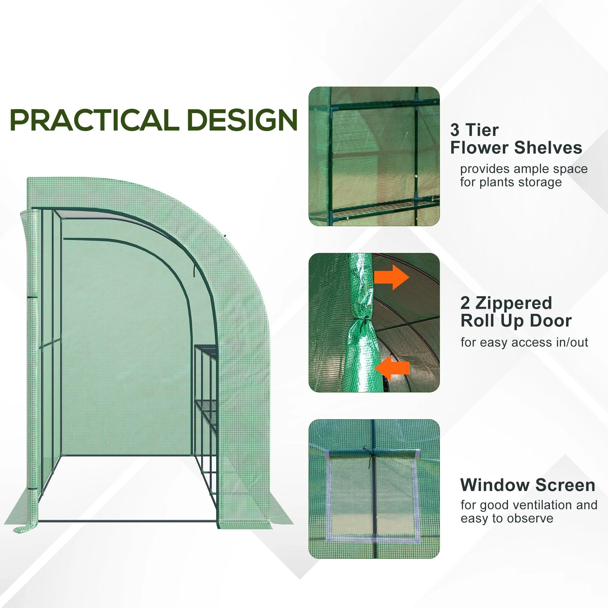 Walk-In Lean to Greenhouse with Windows and Zippered Doors - Image 7