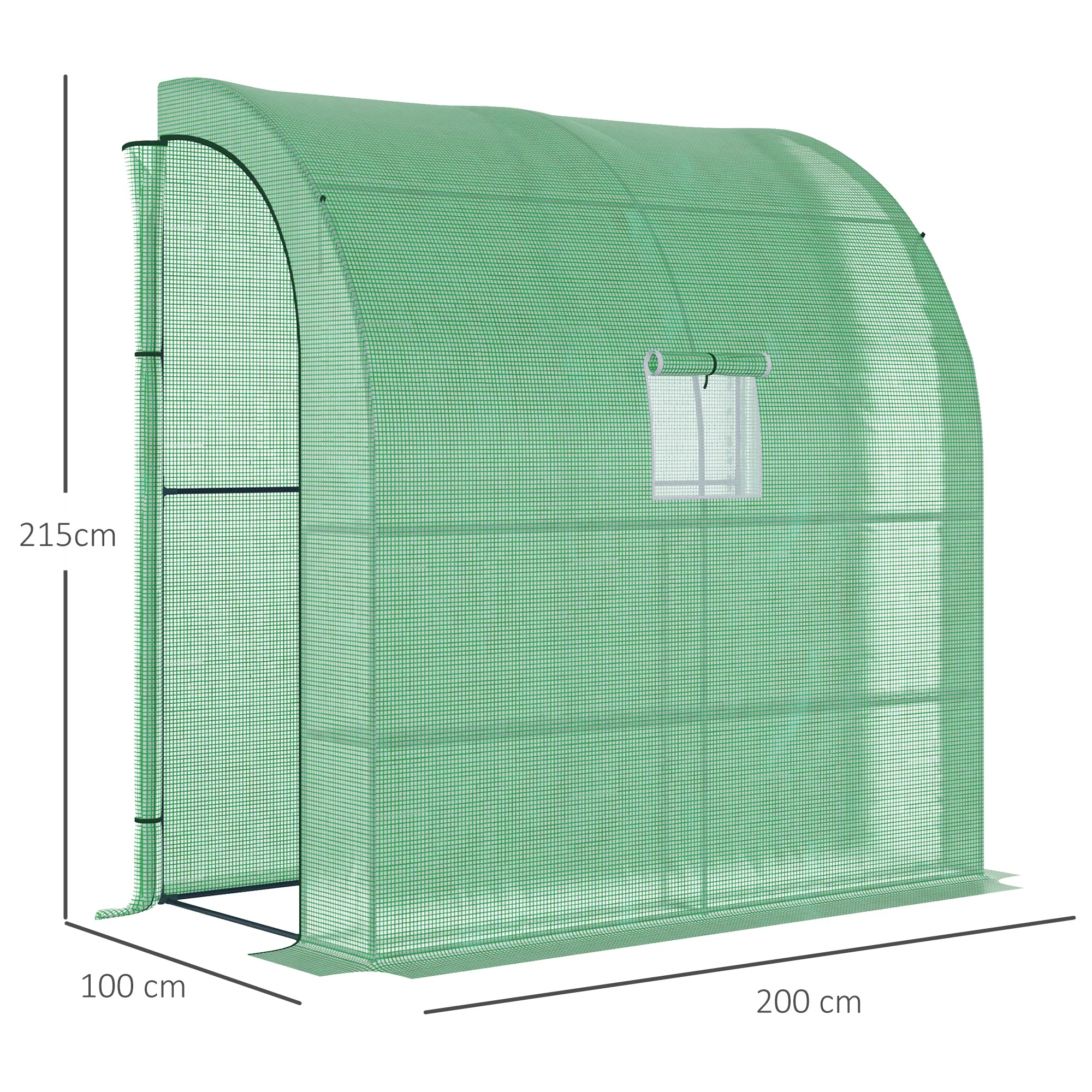 Walk-In Lean to Wall Greenhouse with Windows and Doors 2 Tiers 4 Wired Shelves 200L x 100W x 215H cm Green - Image 3