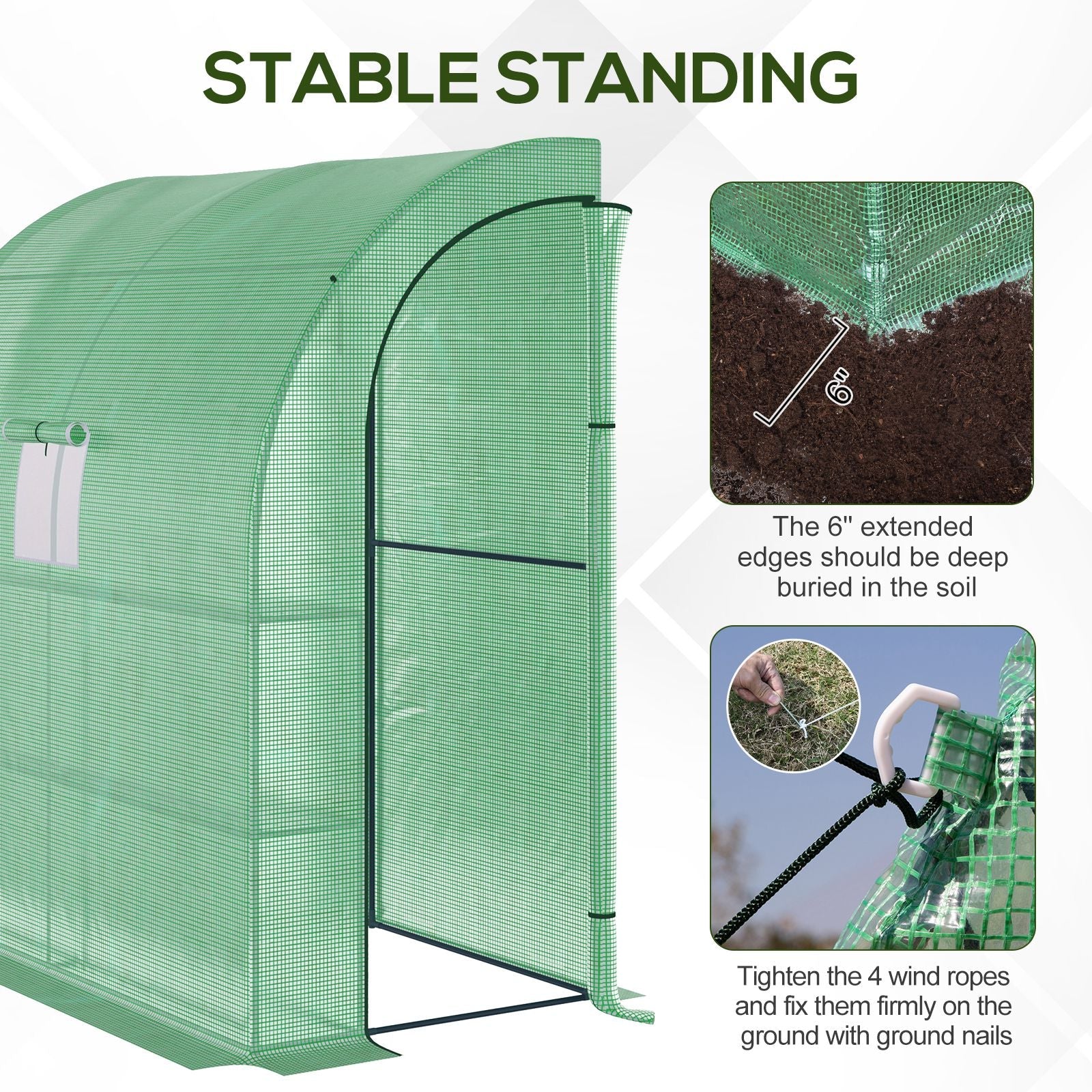Walk-In Lean to Wall Greenhouse with Windows and Doors 2 Tiers 4 Wired Shelves 200L x 100W x 215H cm Green - Image 4