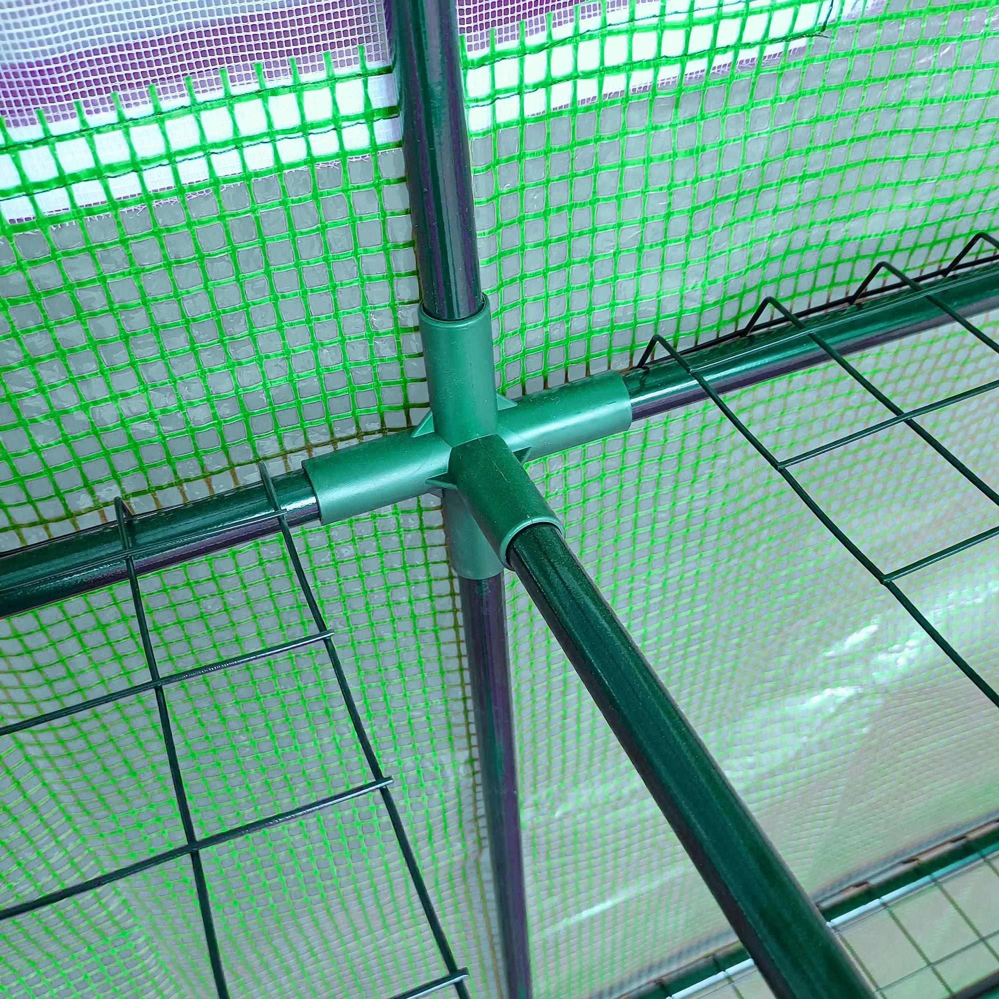 Walk-In Lean to Wall Greenhouse with Windows and Doors 2 Tiers 4 Wired Shelves 200L x 100W x 215H cm Green - Image 9