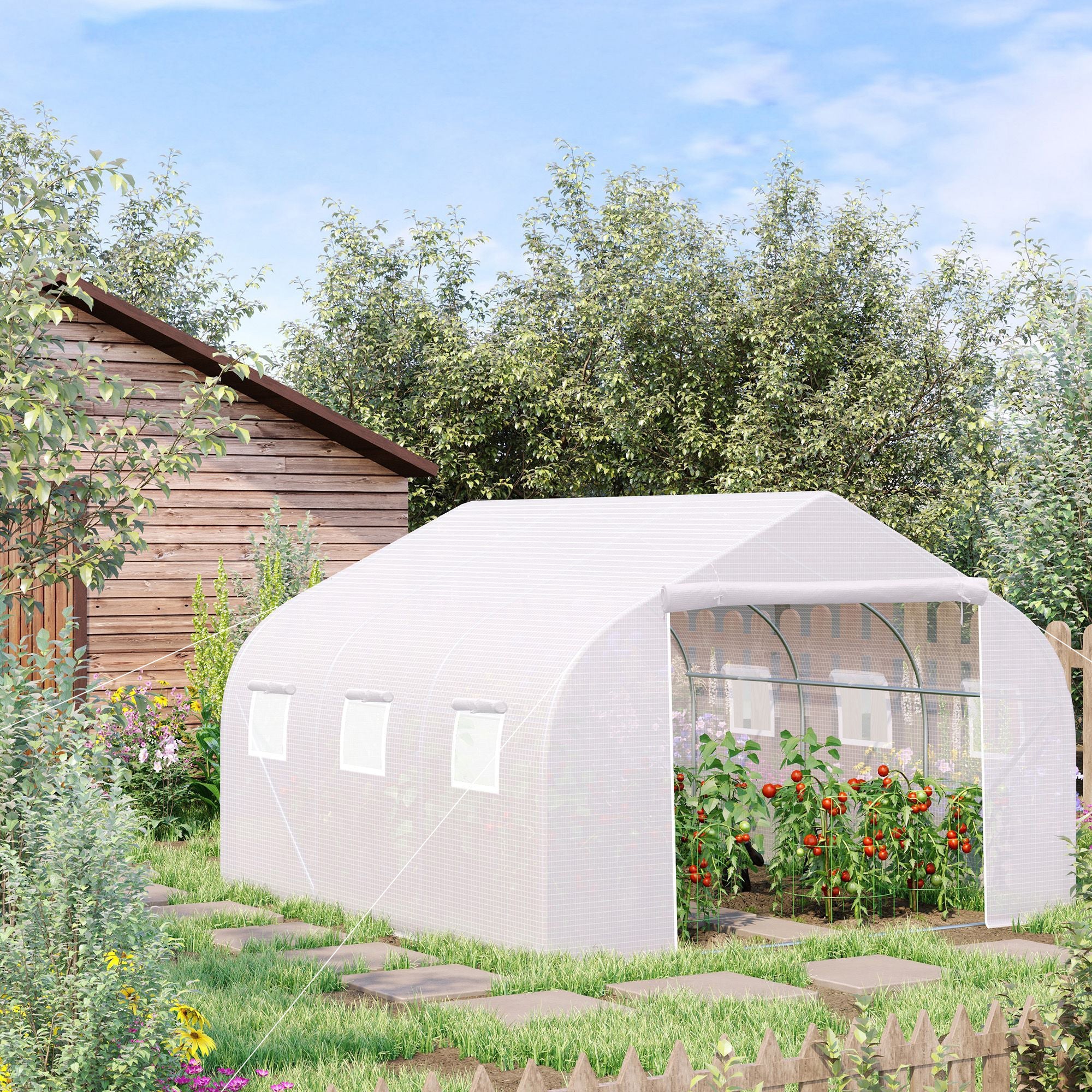 Walk-In Polytunnel Greenhouse Warm House Garden Tunnel Shelter Plant Shed with Door and Windows - Image 2