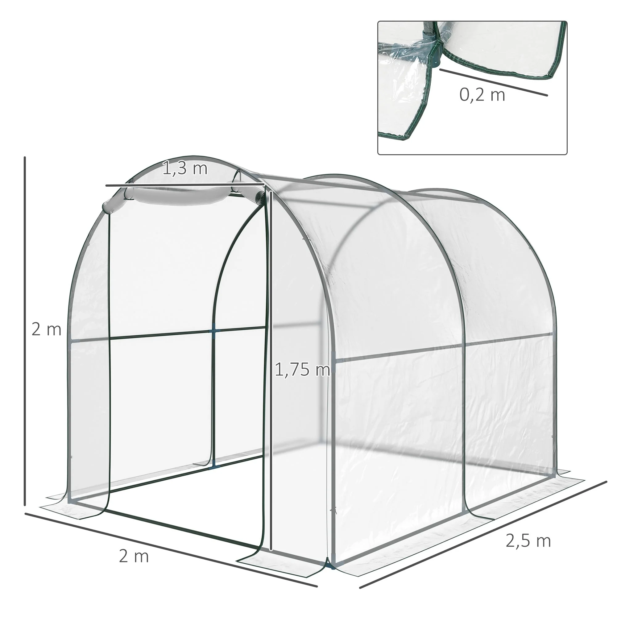 Walk-in Polytunnel Greenhouse with Roll-up Door Transparent Tunnel Greenhouse with Steel Frame and PVC Cover - Image 3