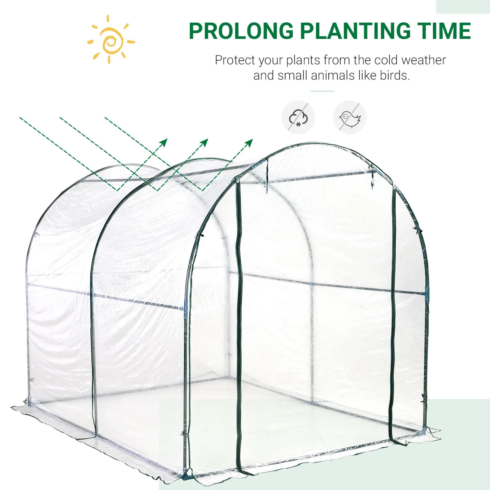 Walk-in Polytunnel Greenhouse with Roll-up Door Transparent Tunnel Greenhouse with Steel Frame and PVC Cover - Image 4