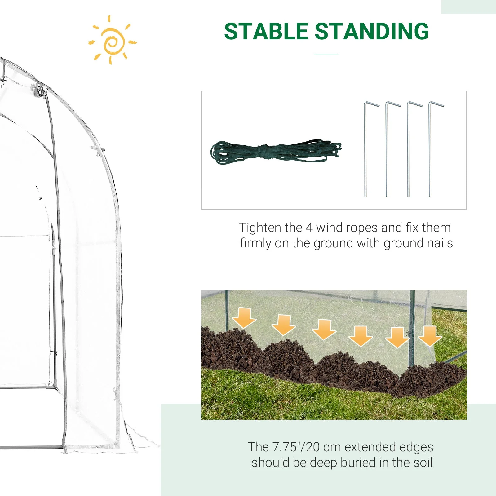 Walk-in Polytunnel Greenhouse with Roll-up Door Transparent Tunnel Greenhouse with Steel Frame and PVC Cover - Image 5