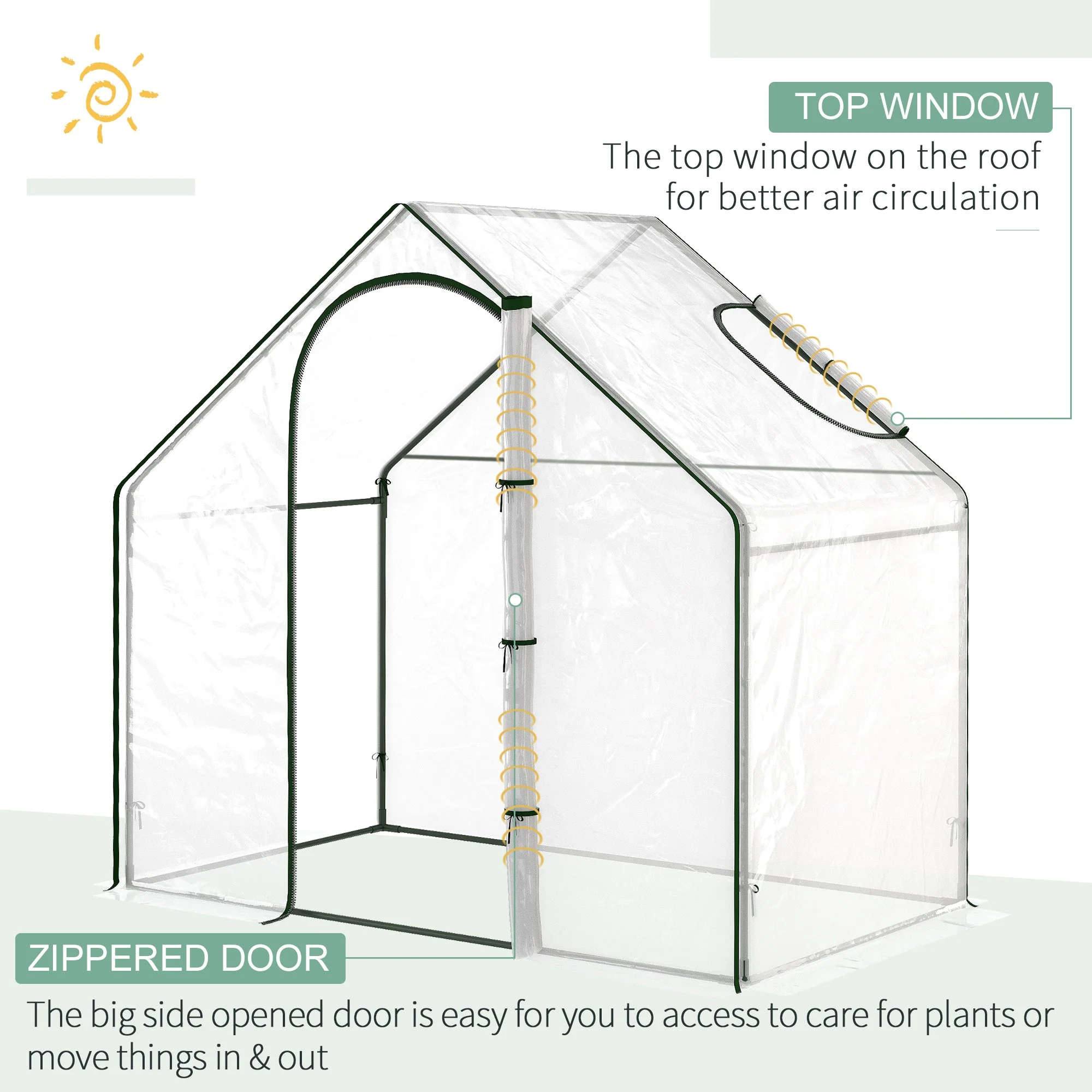 Walk In PVC Greenhouse Garden Outdoor Flower Planter Steel Frame w/ Zipped Door & Window 180 x 100 x 168CM White - Image 4