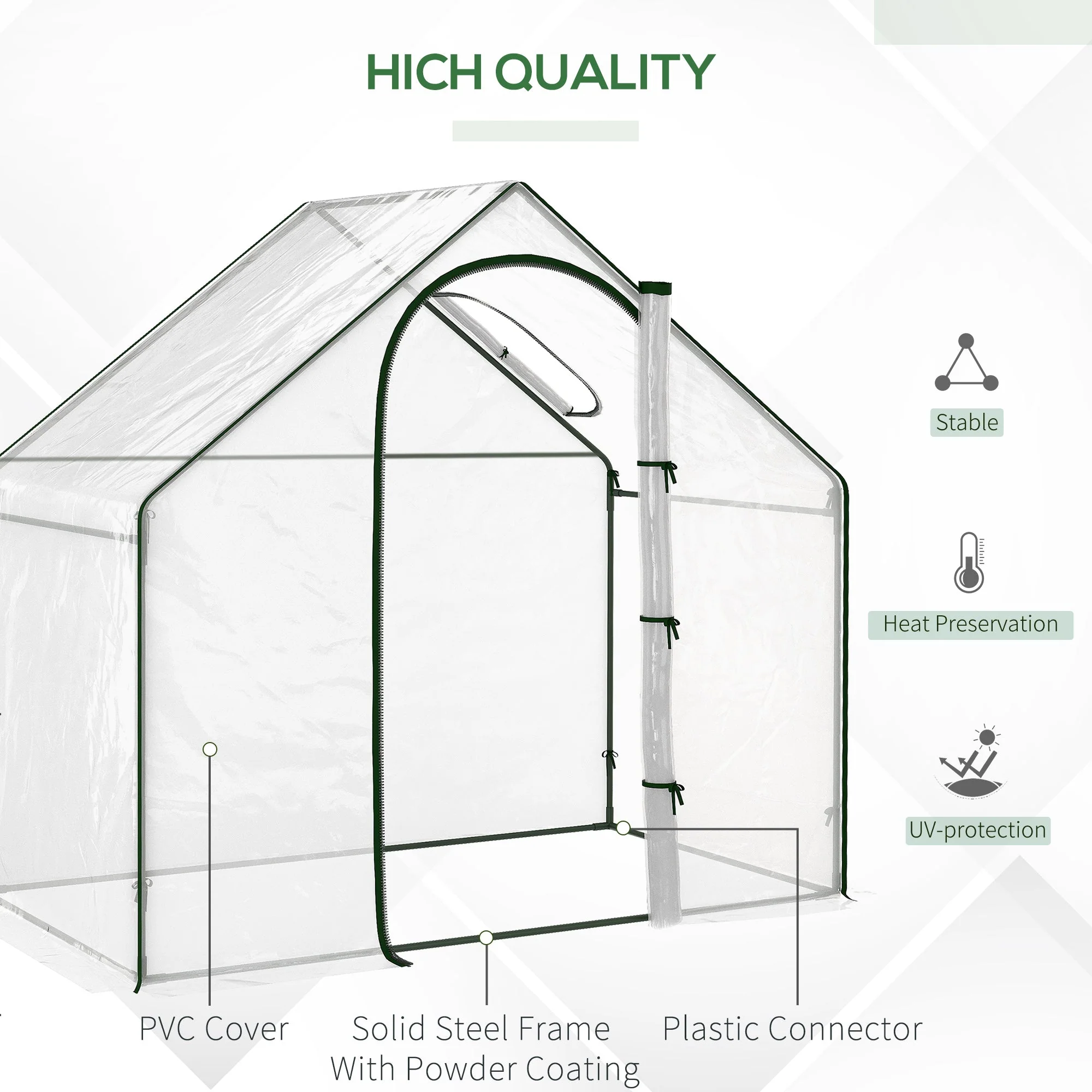 Walk In PVC Greenhouse Garden Outdoor Flower Planter Steel Frame w/ Zipped Door & Window 180 x 100 x 168CM White - Image 5
