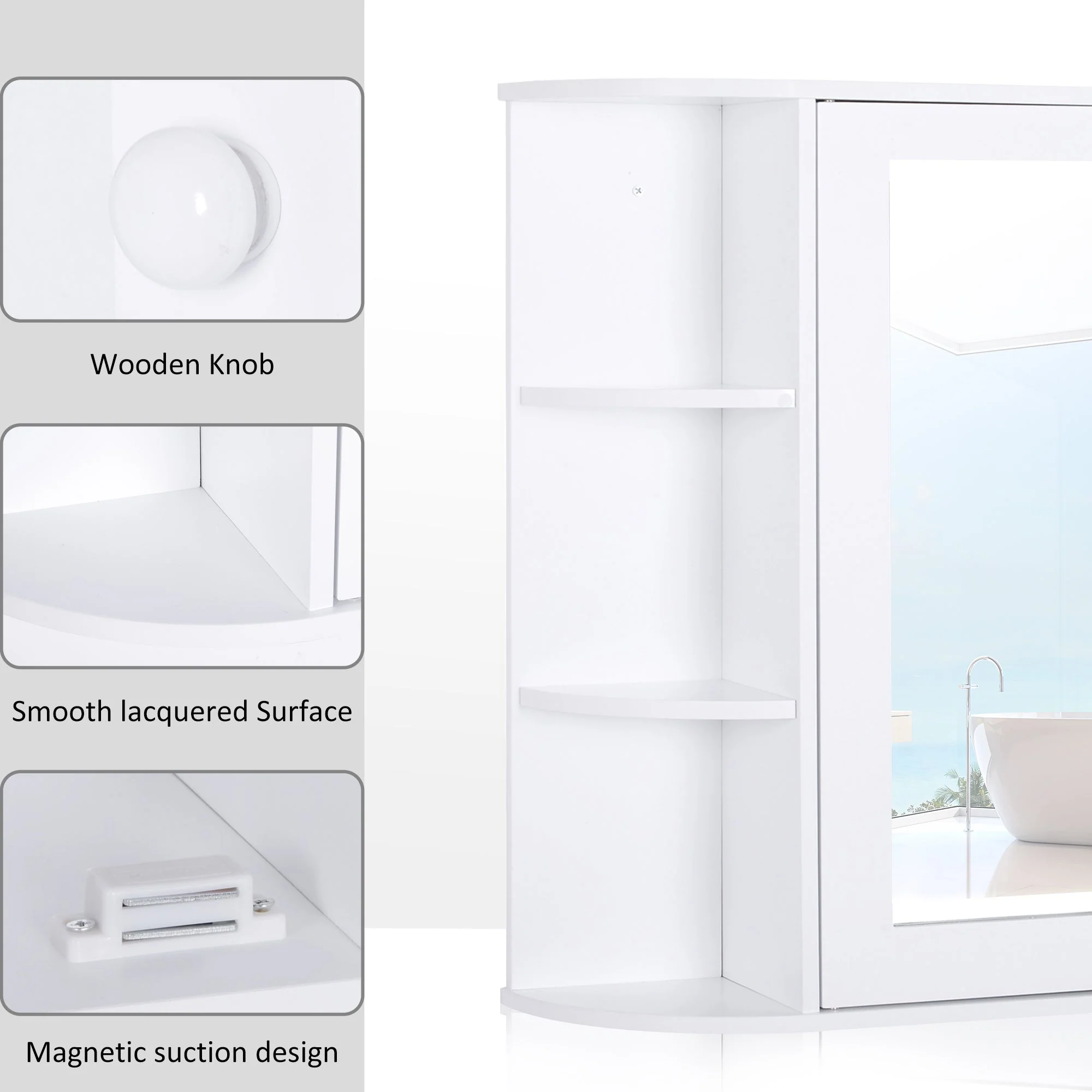 Wall Mounted Bathroom Cabinet with Mirror Single Door Storage Organizer 2-tier Inner Shelves White - Image 4
