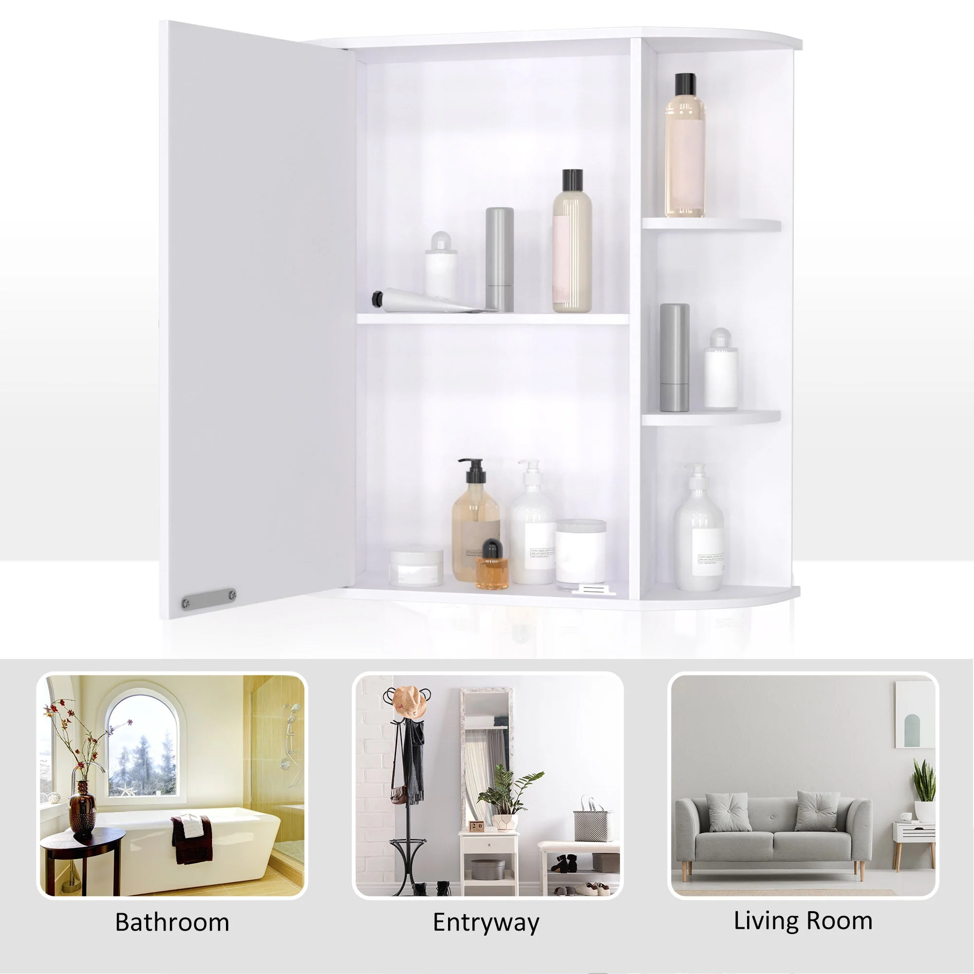 Wall Mounted Bathroom Cabinet with Mirror Single Door Storage Organizer 2-tier Inner Shelves White - Image 7