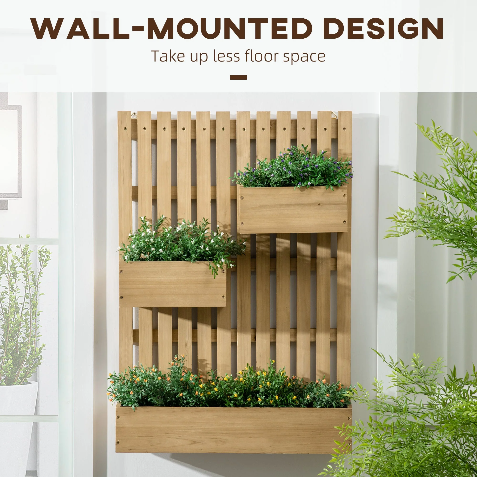 Wall-mounted Wooden Garden Planters with Trellis - Image 3