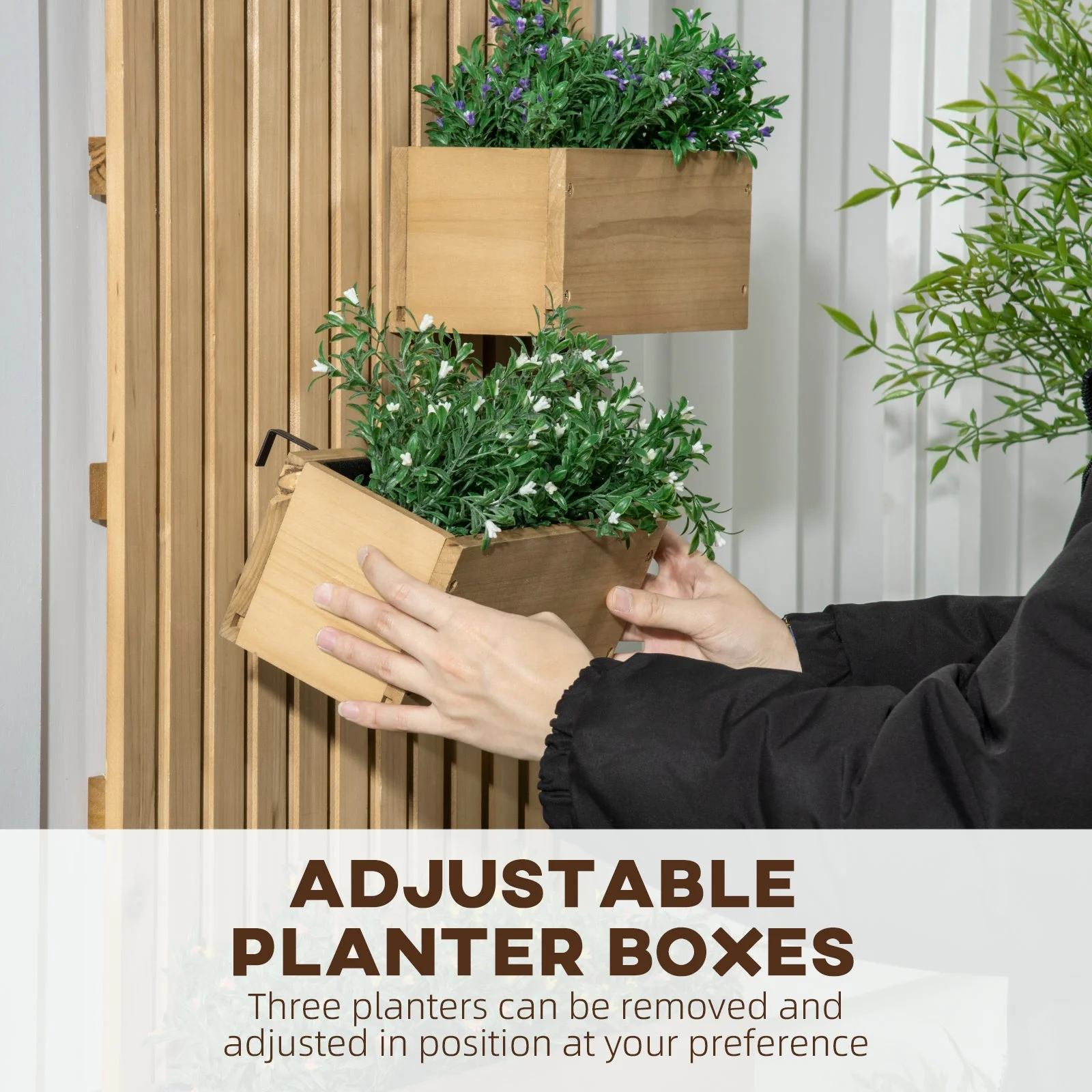 Wall-mounted Wooden Garden Planters with Trellis - Image 4