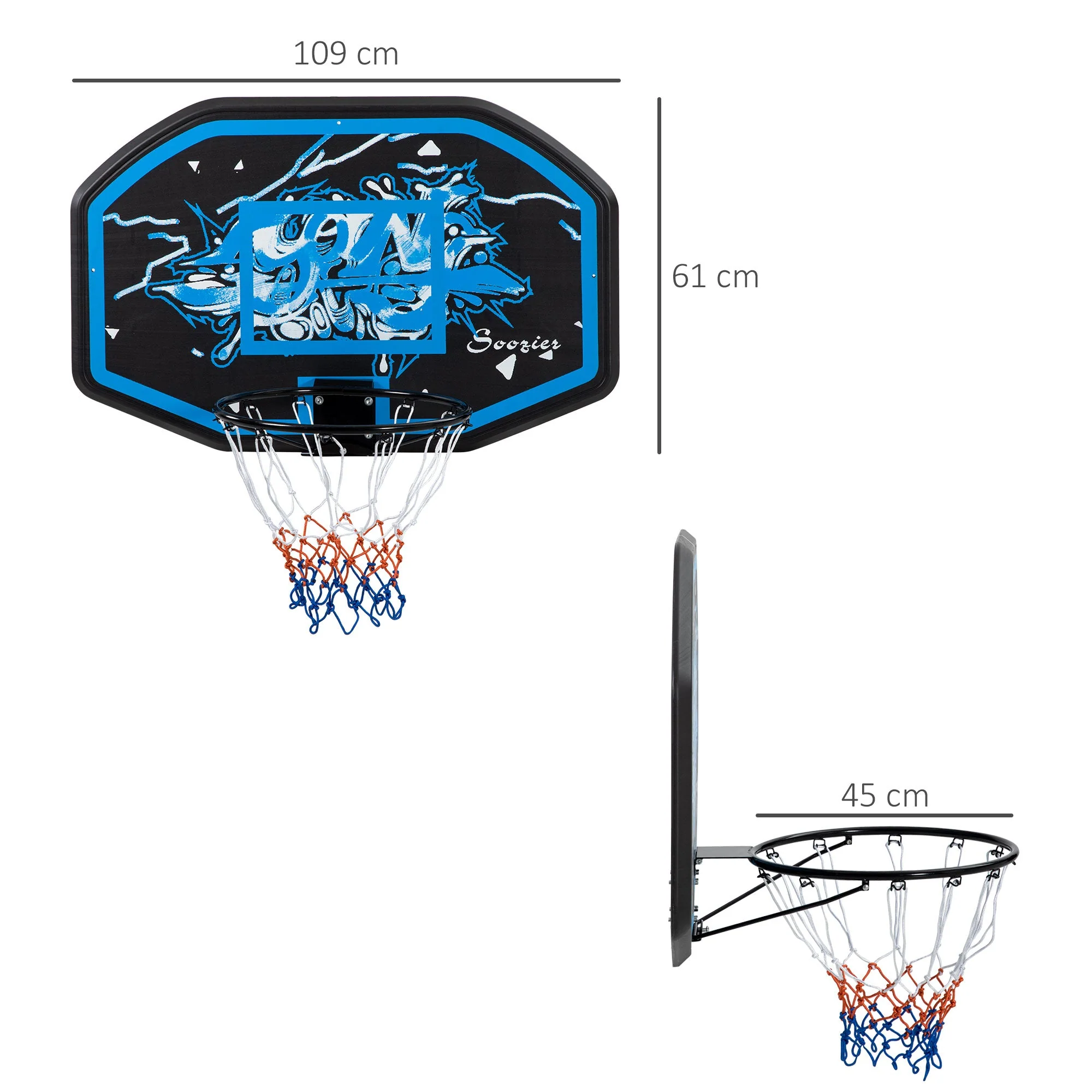 Walll Mounted Basketball Hoop Black & Blue by Sportnow - Image 3