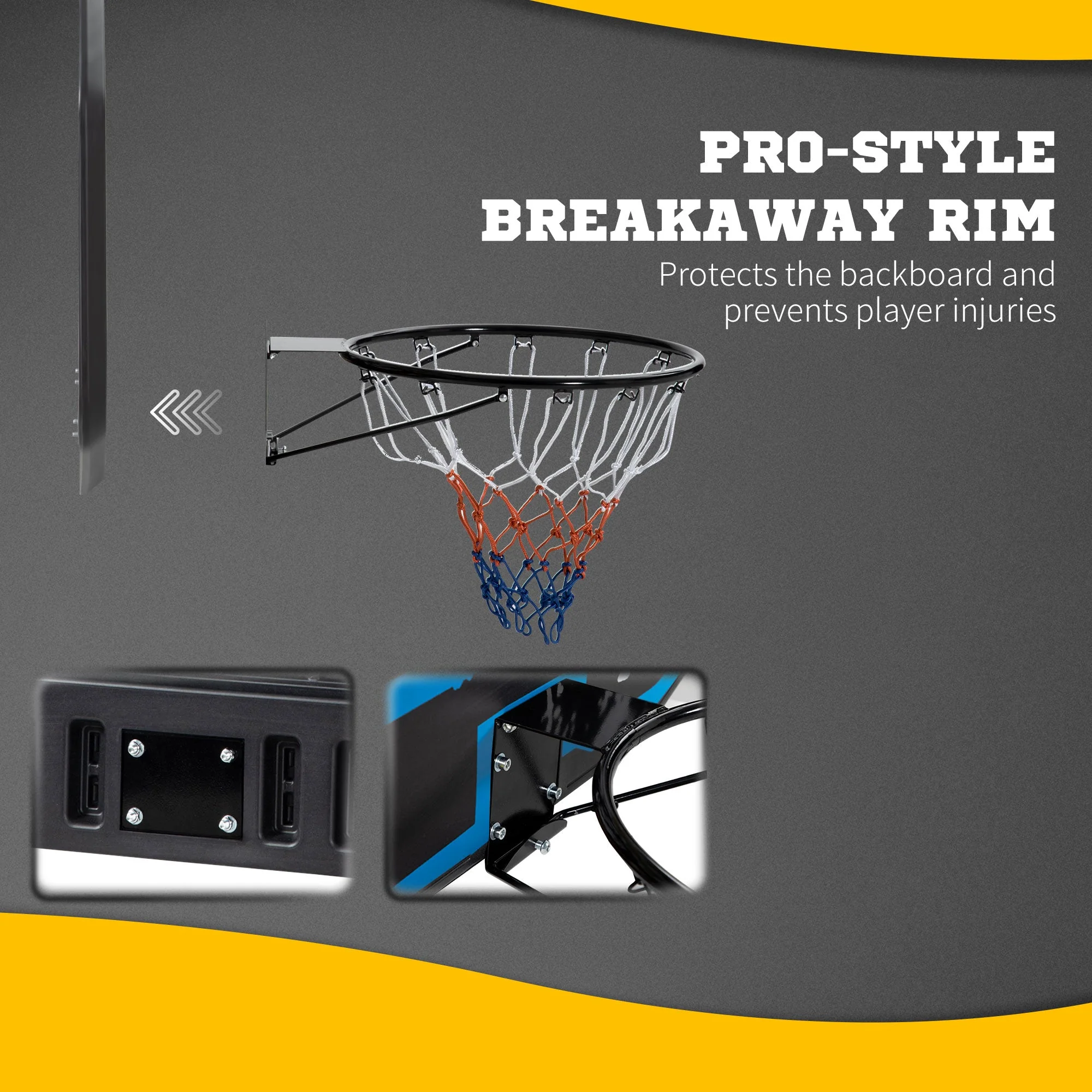 Walll Mounted Basketball Hoop Black & Blue by Sportnow - Image 6