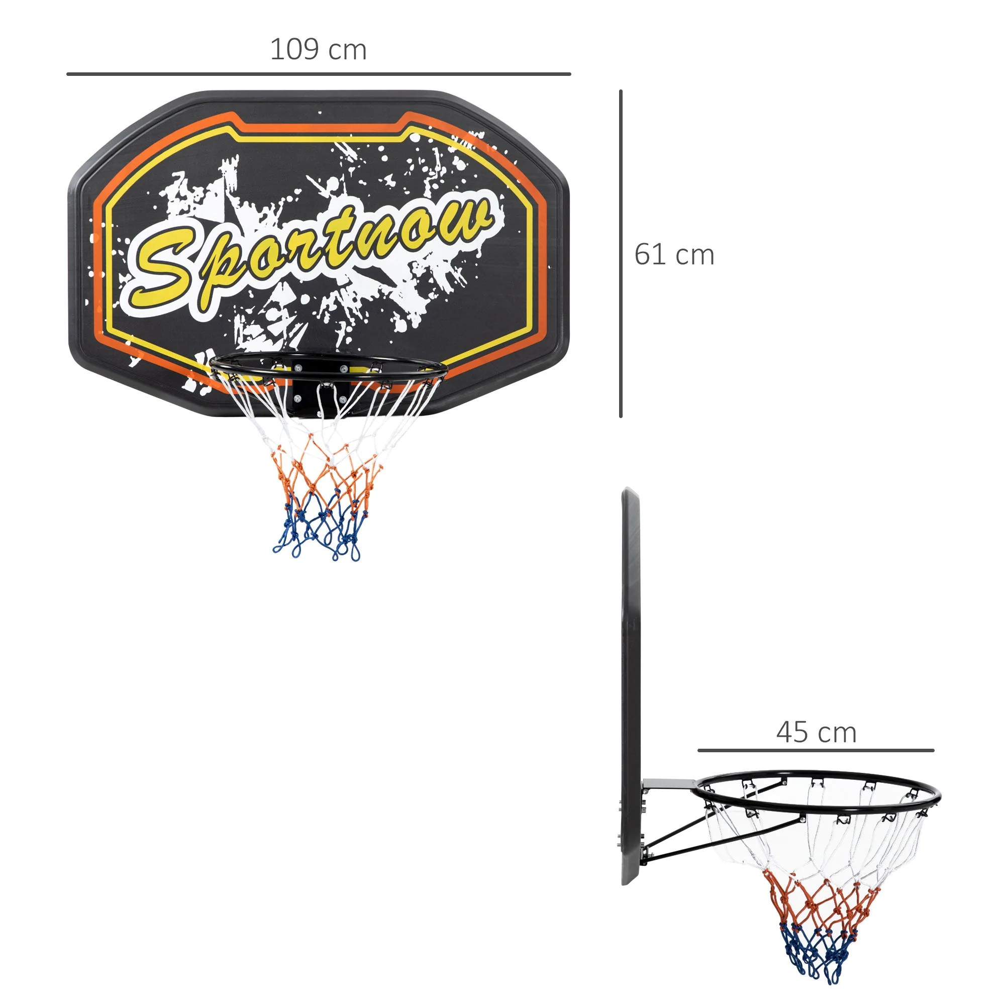 Walll Mounted Basketball Hoop Black & Yellow by Sportnow - Image 3