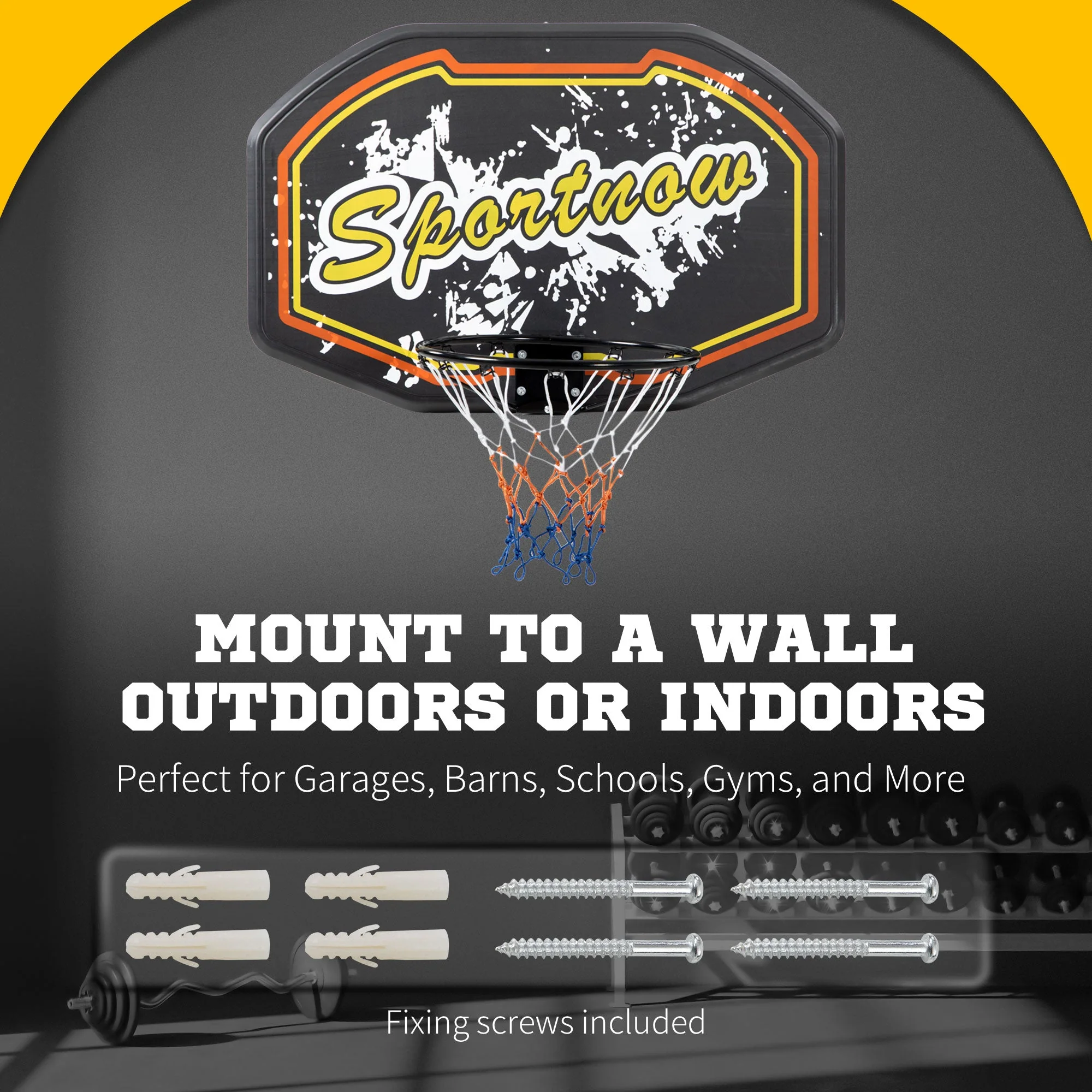Walll Mounted Basketball Hoop Black & Yellow by Sportnow - Image 4