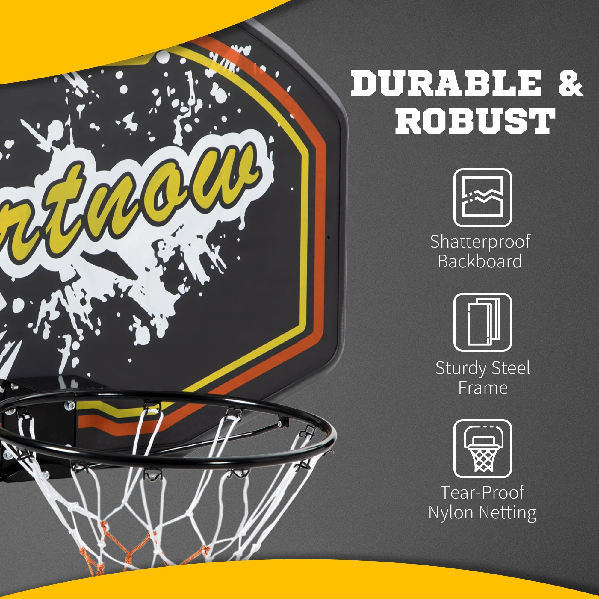 Walll Mounted Basketball Hoop Black & Yellow by Sportnow - Image 5