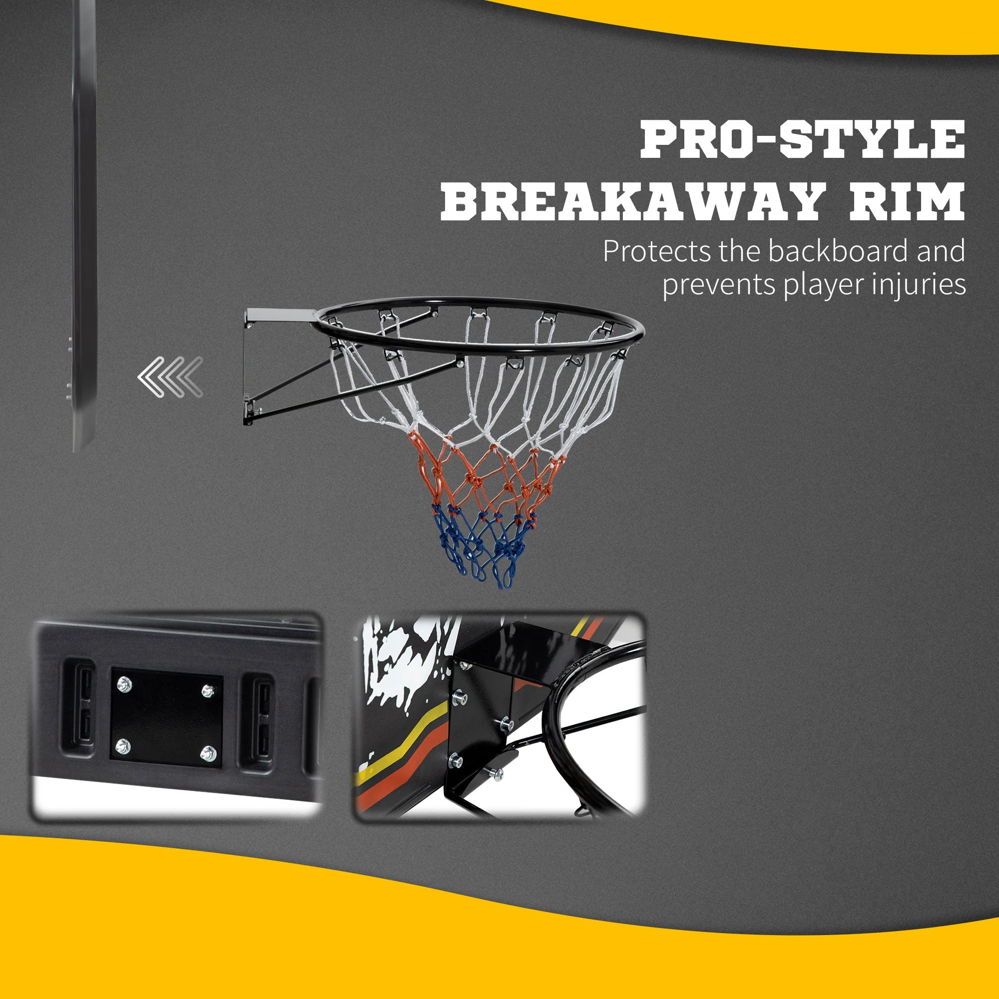Walll Mounted Basketball Hoop Black & Yellow by Sportnow - Image 6
