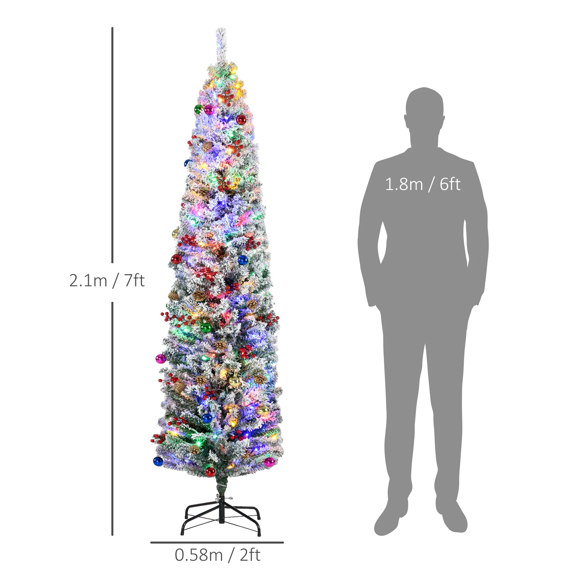 7ft Decorated Christmas Tree Artificial - White Frosted Green with LED Lights Multicoloured 592 Tips - Image 3