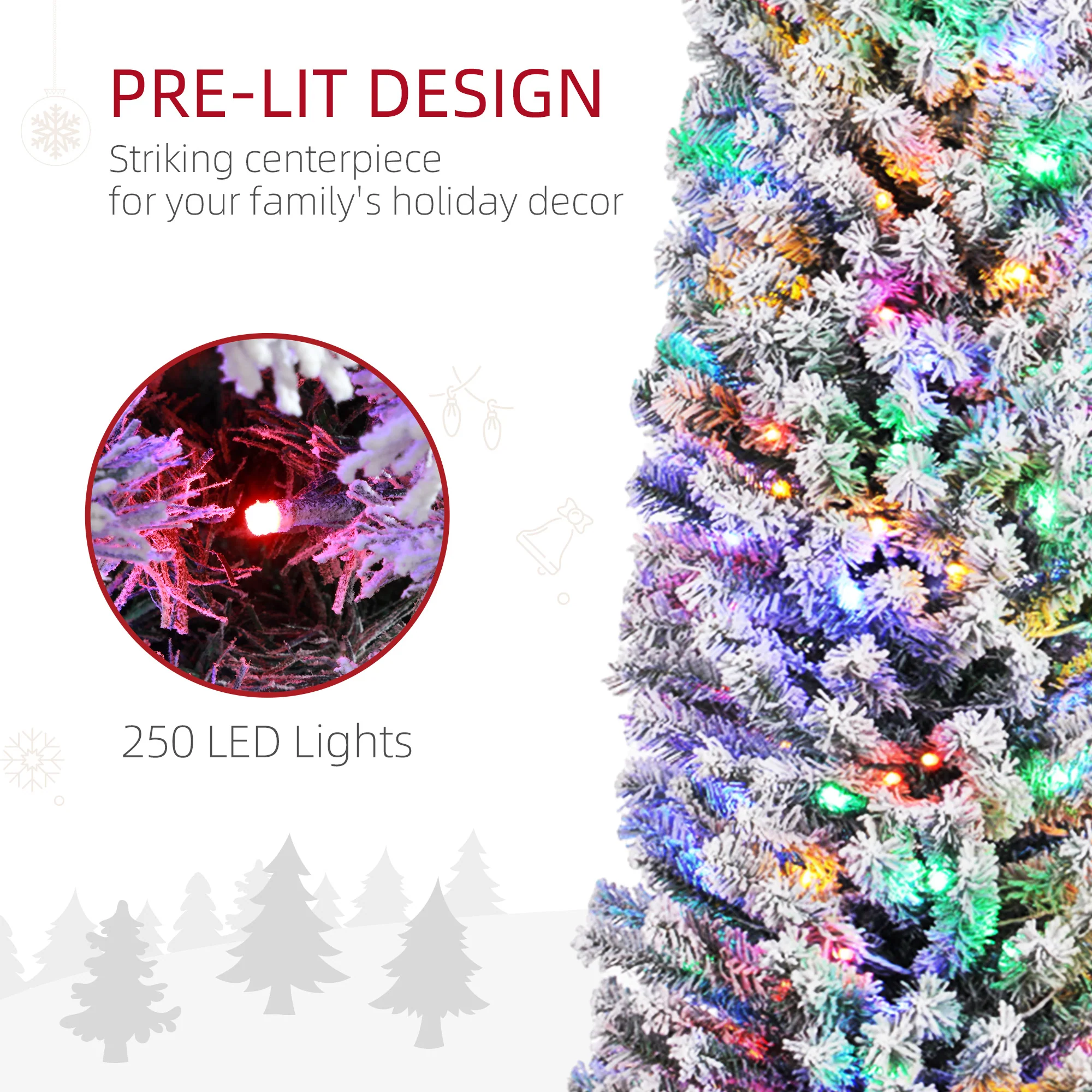 7ft Decorated Christmas Tree Artificial - White Frosted Green with LED Lights Multicoloured 592 Tips - Image 4