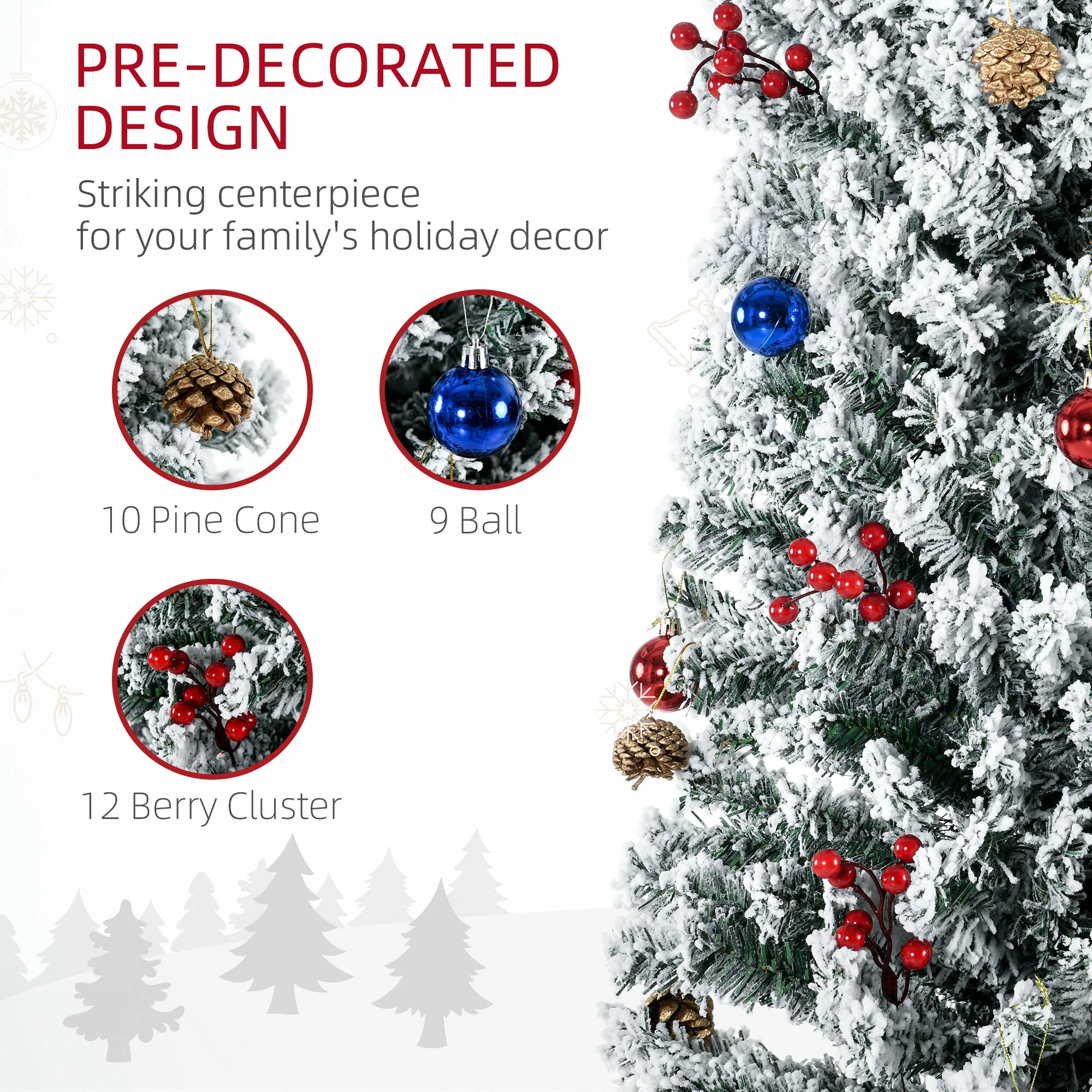 7ft Decorated Christmas Tree Artificial - White Frosted Green with LED Lights Multicoloured 592 Tips - Image 5