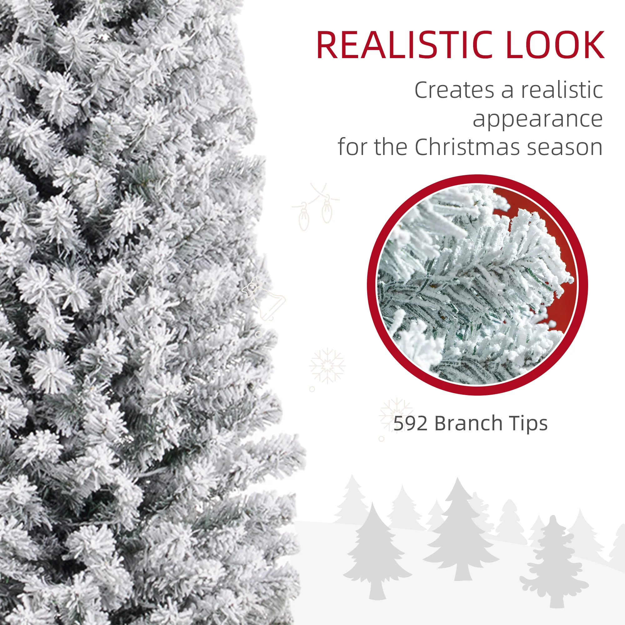 7ft Decorated Christmas Tree Artificial - White Frosted Green with LED Lights Multicoloured 592 Tips - Image 6