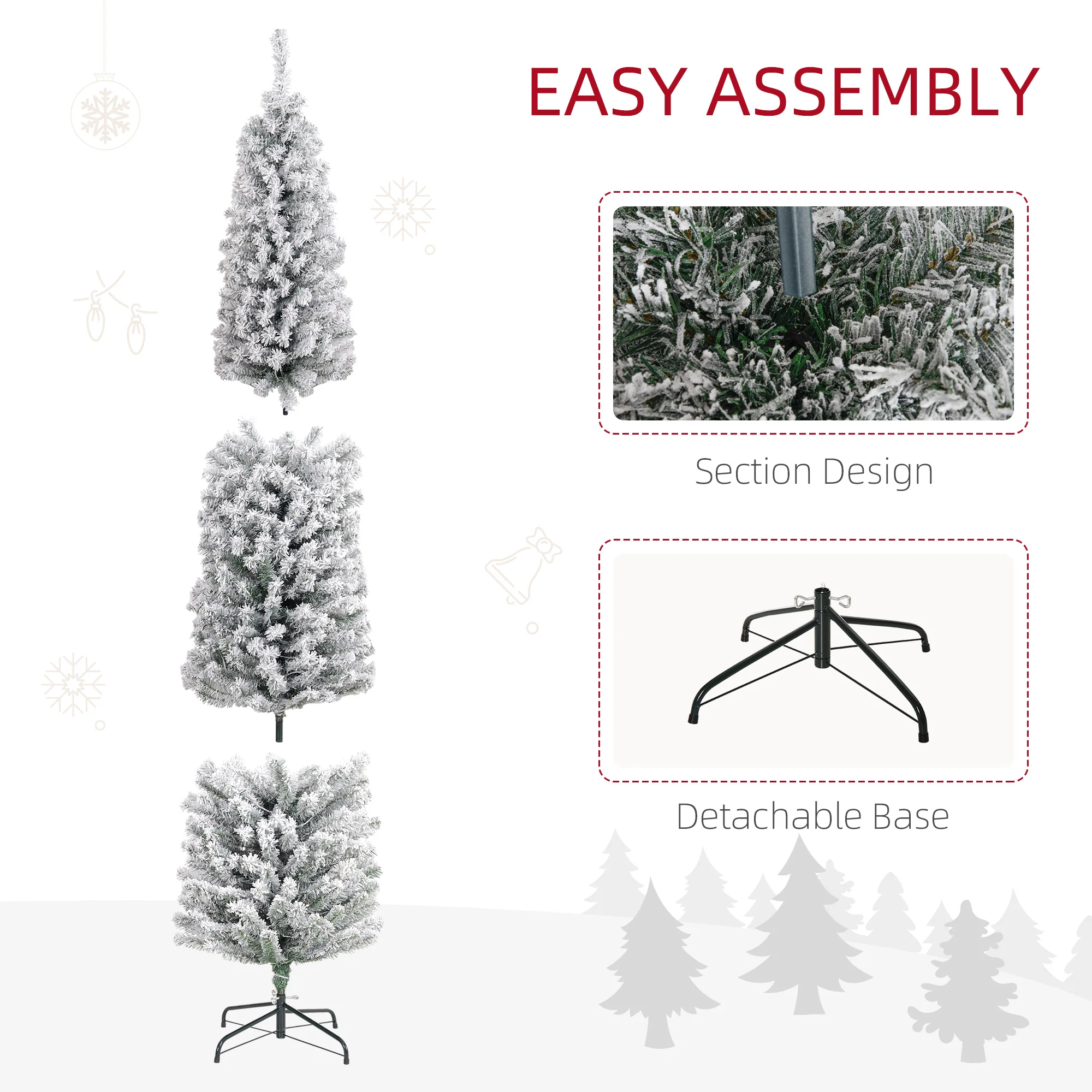 7ft Decorated Christmas Tree Artificial - White Frosted Green with LED Lights Multicoloured 592 Tips - Image 7
