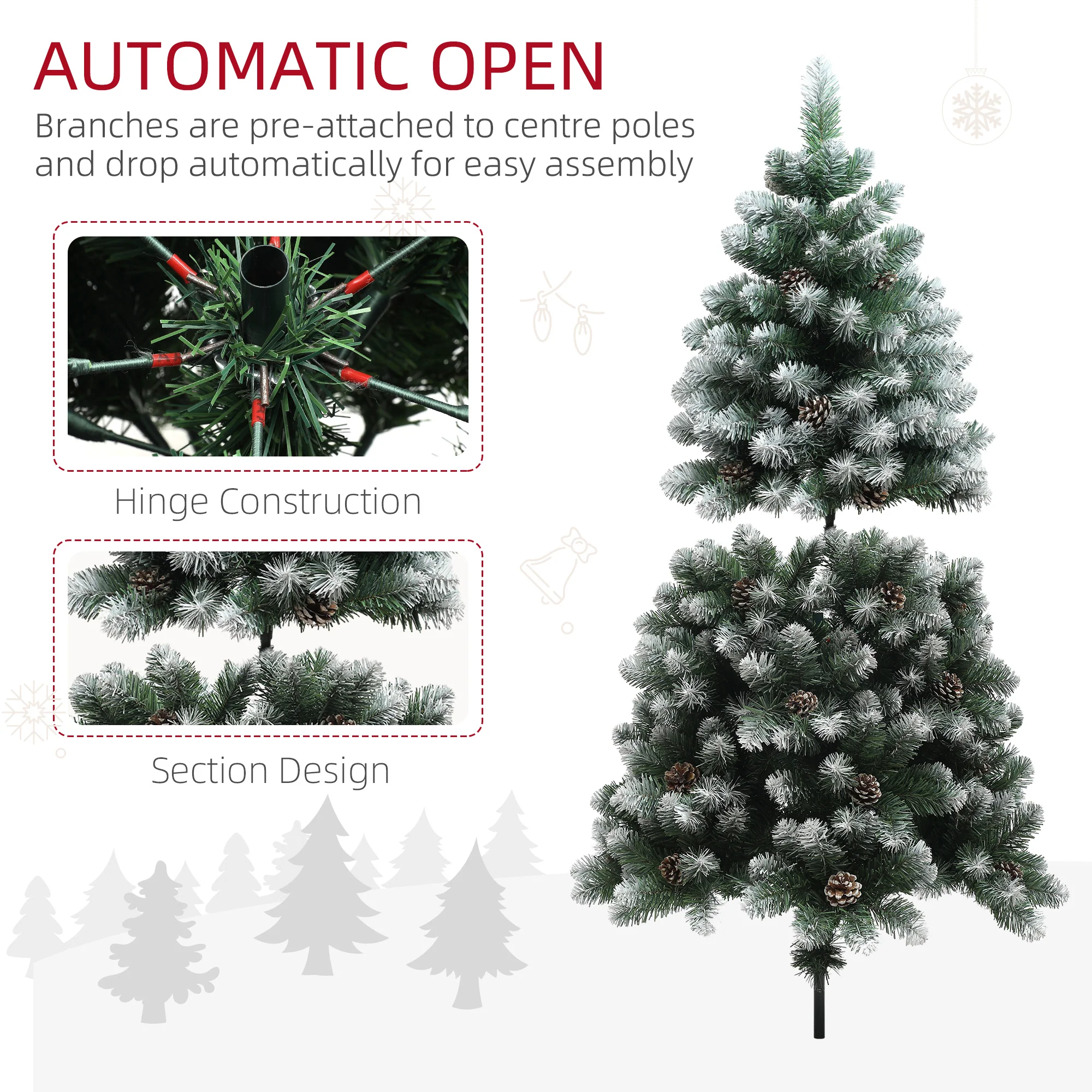 5ft Pinecone Christmas Tree Artificial - White Frosted Green  489 Tips - Image 7
