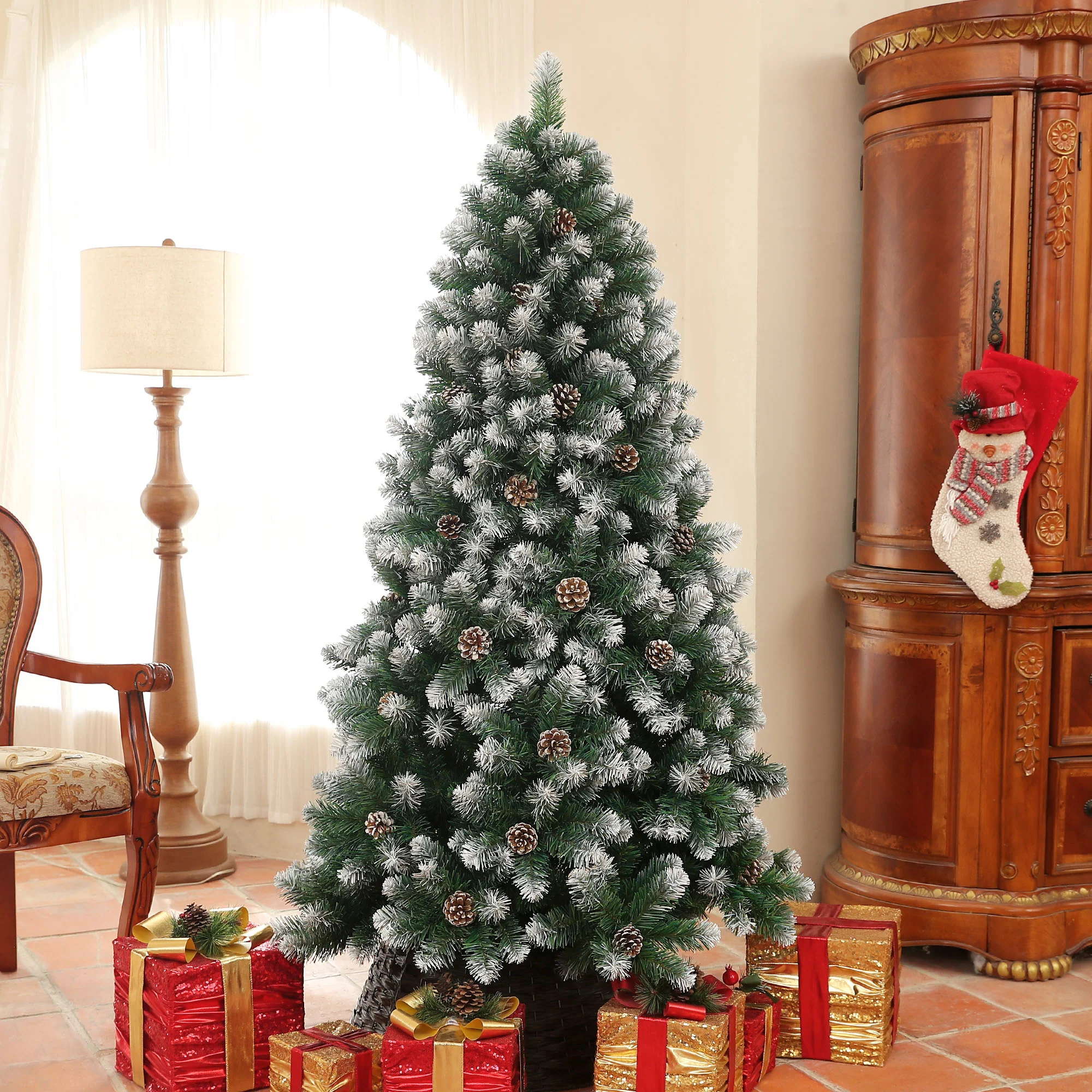 6ft Pinecone Christmas Tree Artificial - White Frosted Green  774 Tips - Image 2
