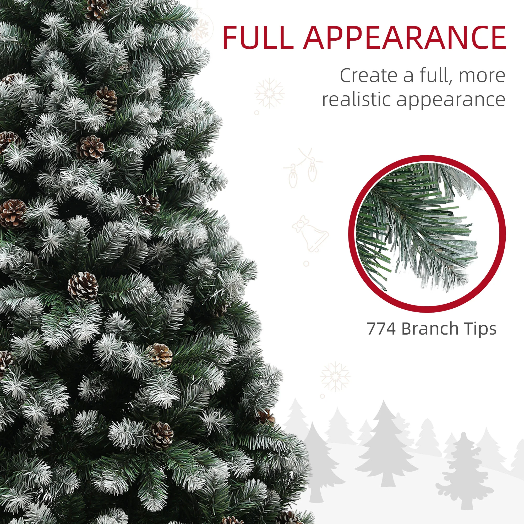 6ft Pinecone Christmas Tree Artificial - White Frosted Green  774 Tips - Image 6