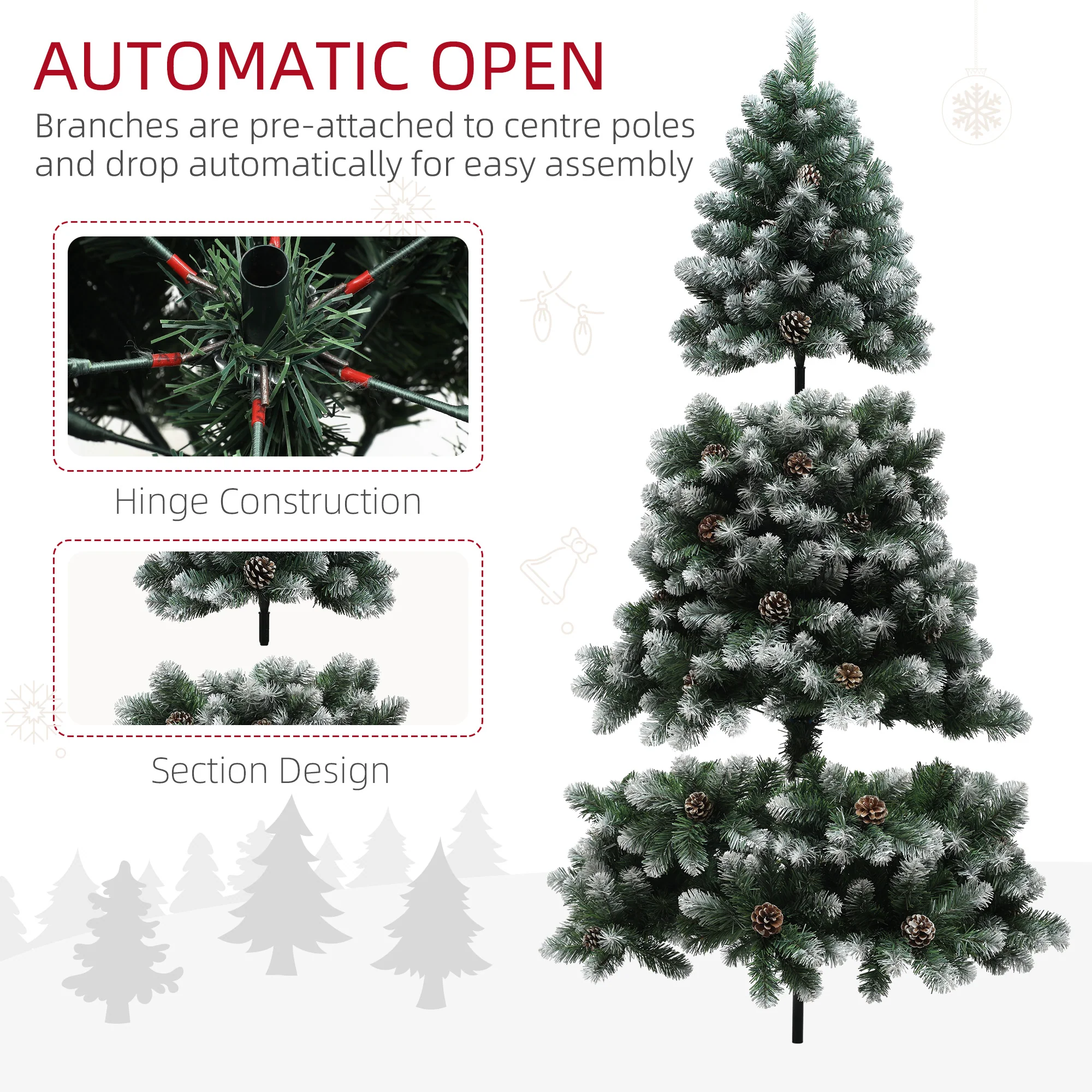 6ft Pinecone Christmas Tree Artificial - White Frosted Green  774 Tips - Image 7