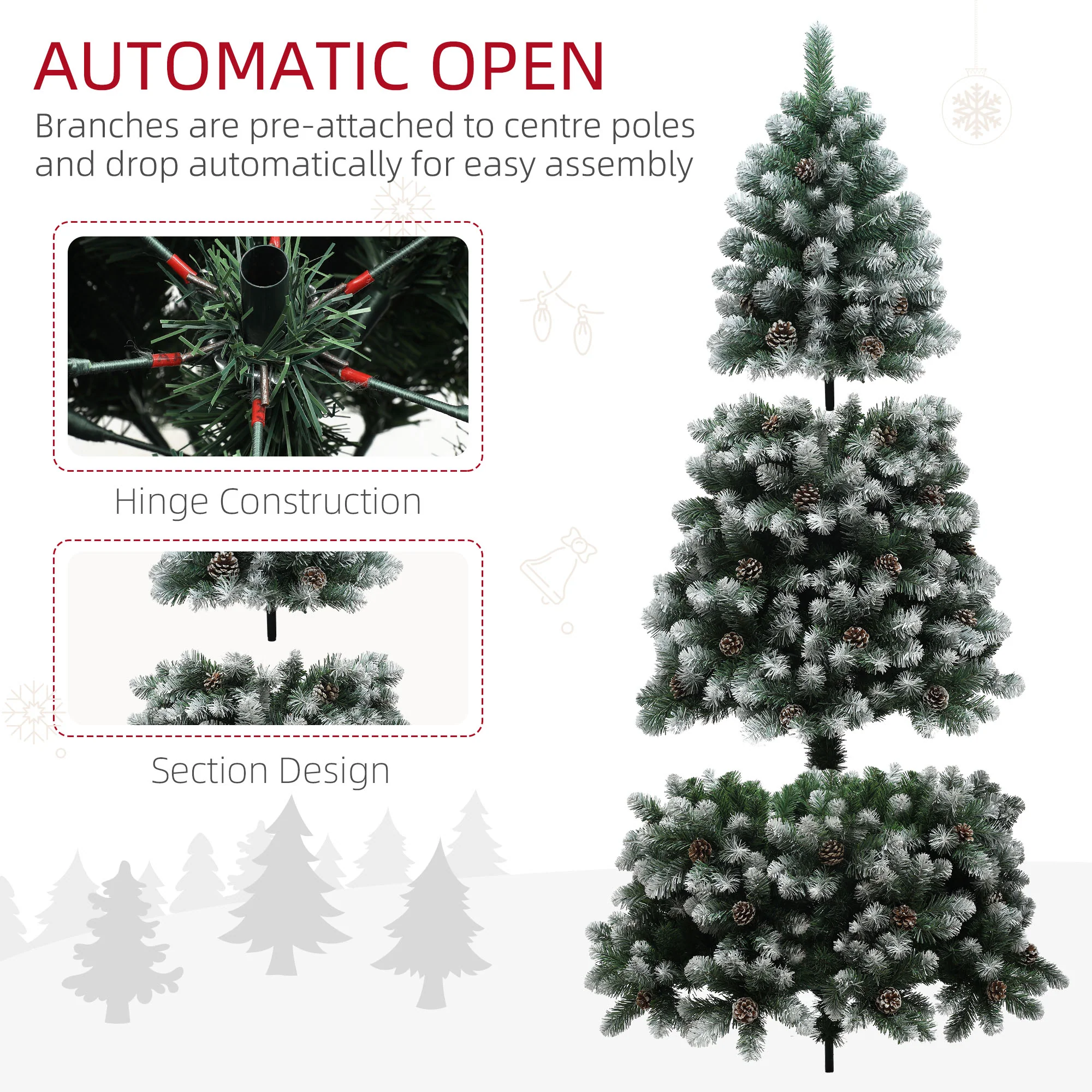 7ft Pinecone Christmas Tree Artificial - White Frosted Green  1152 Tips - Image 7