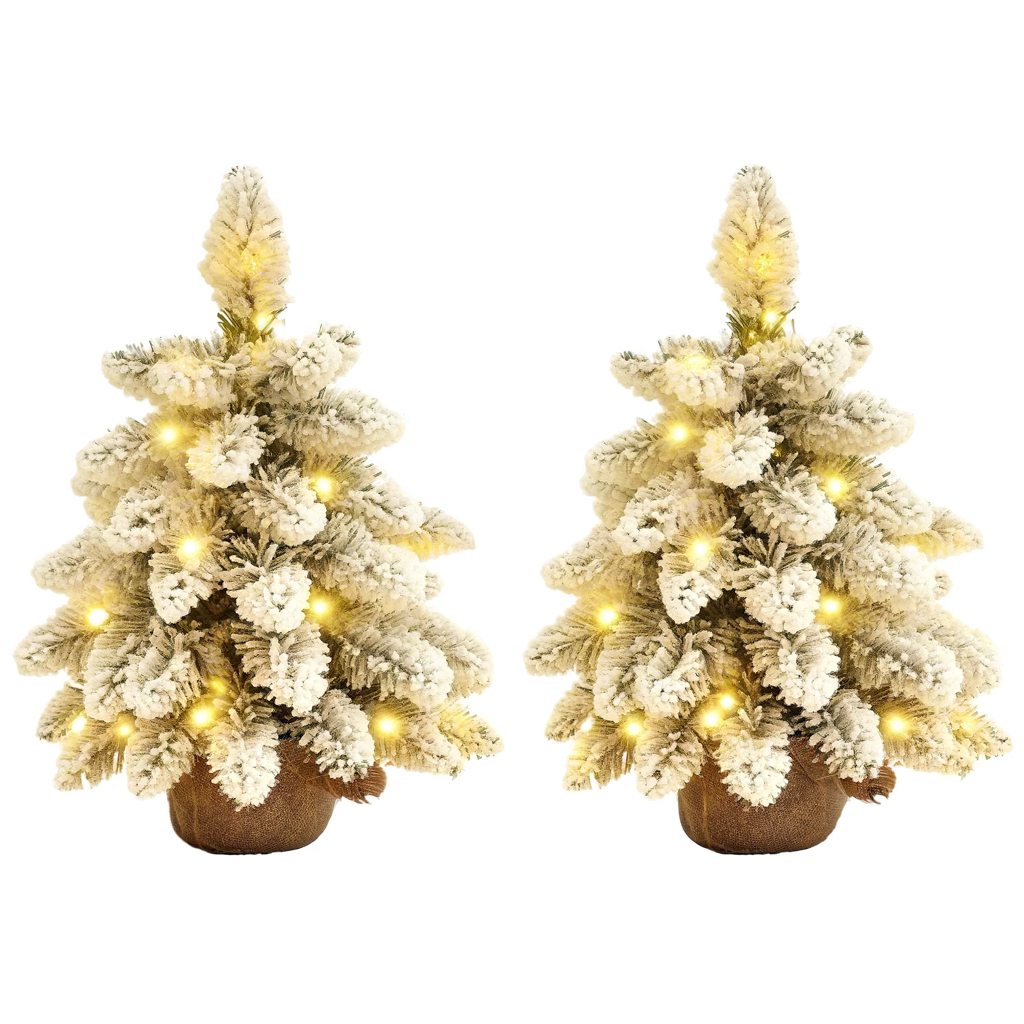 2x 1ft Burlap Base Christmas Tree Artificial - White Frosted Green Ornament Warm White 50 Tips - Image 10
