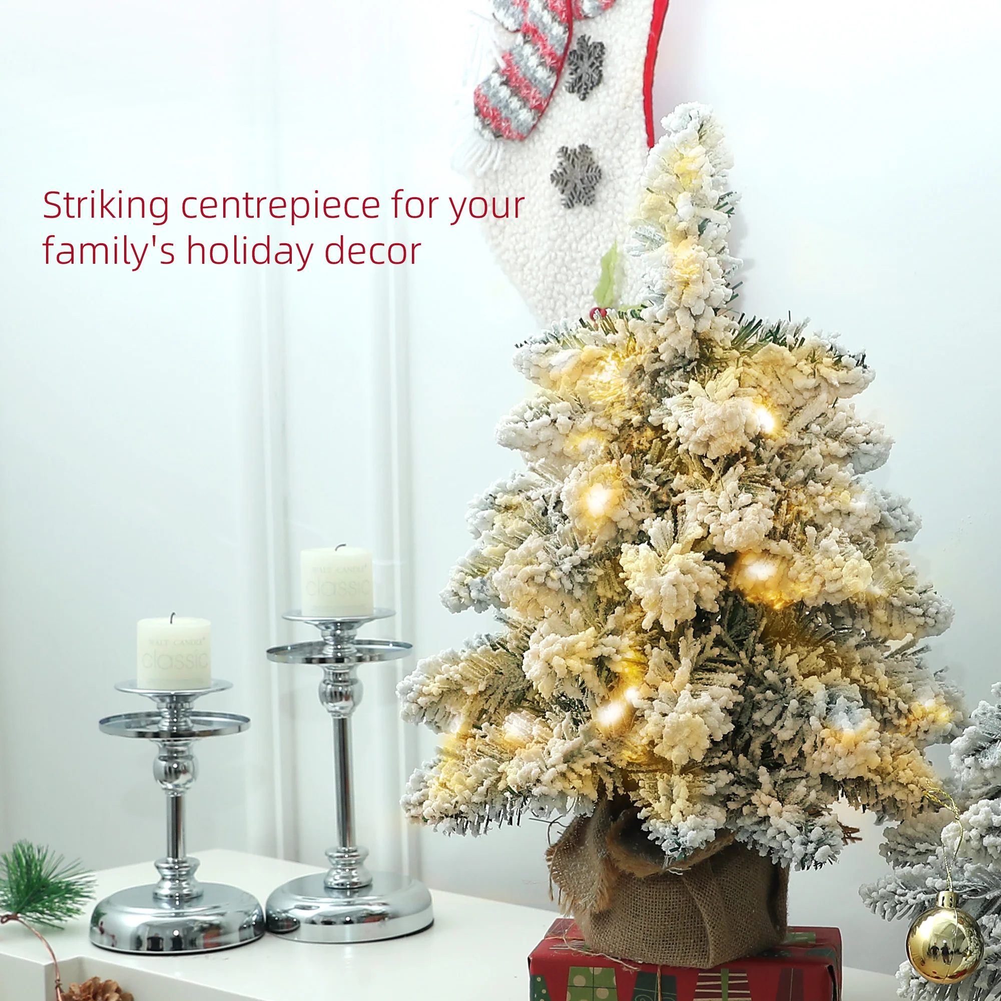 2x 1ft Burlap Base Christmas Tree Artificial - White Frosted Green Ornament Warm White 50 Tips - Image 4