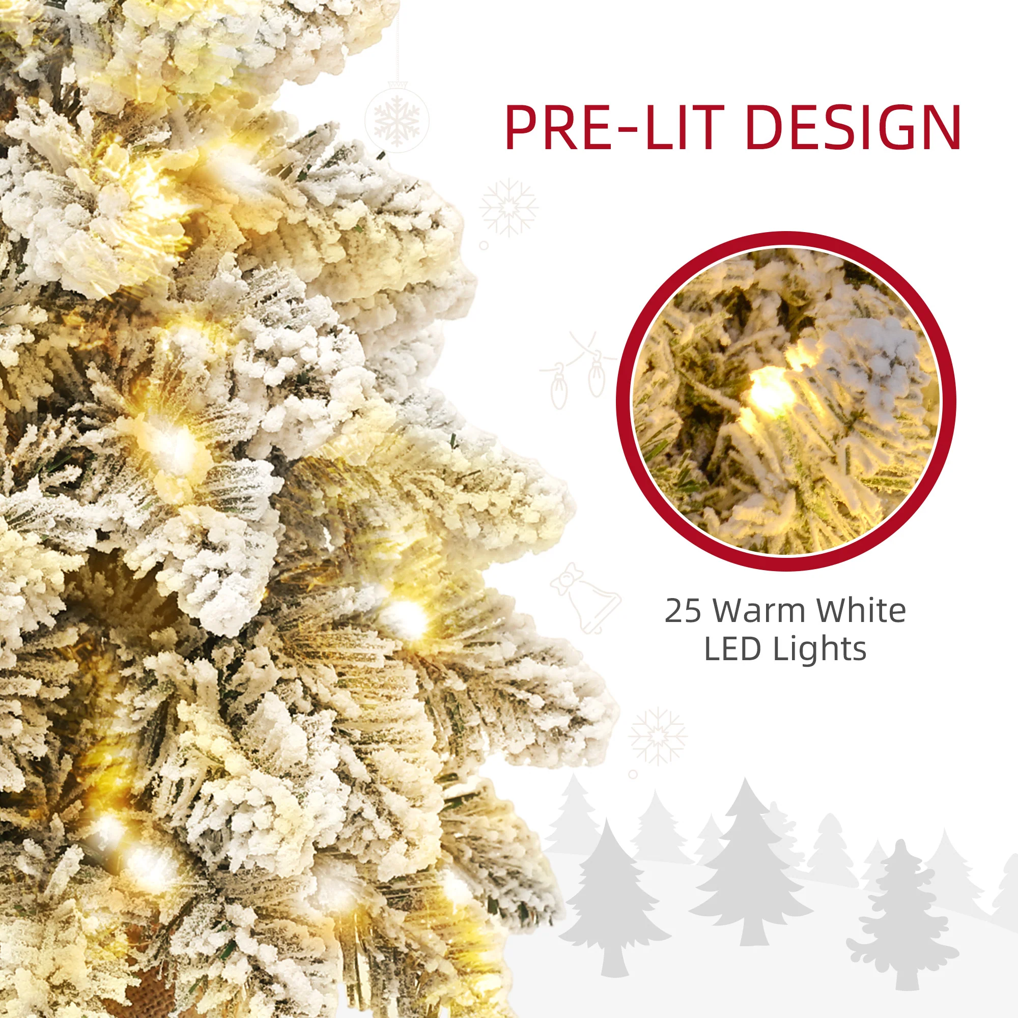 2x 1ft Burlap Base Christmas Tree Artificial - White Frosted Green Ornament Warm White 50 Tips - Image 5
