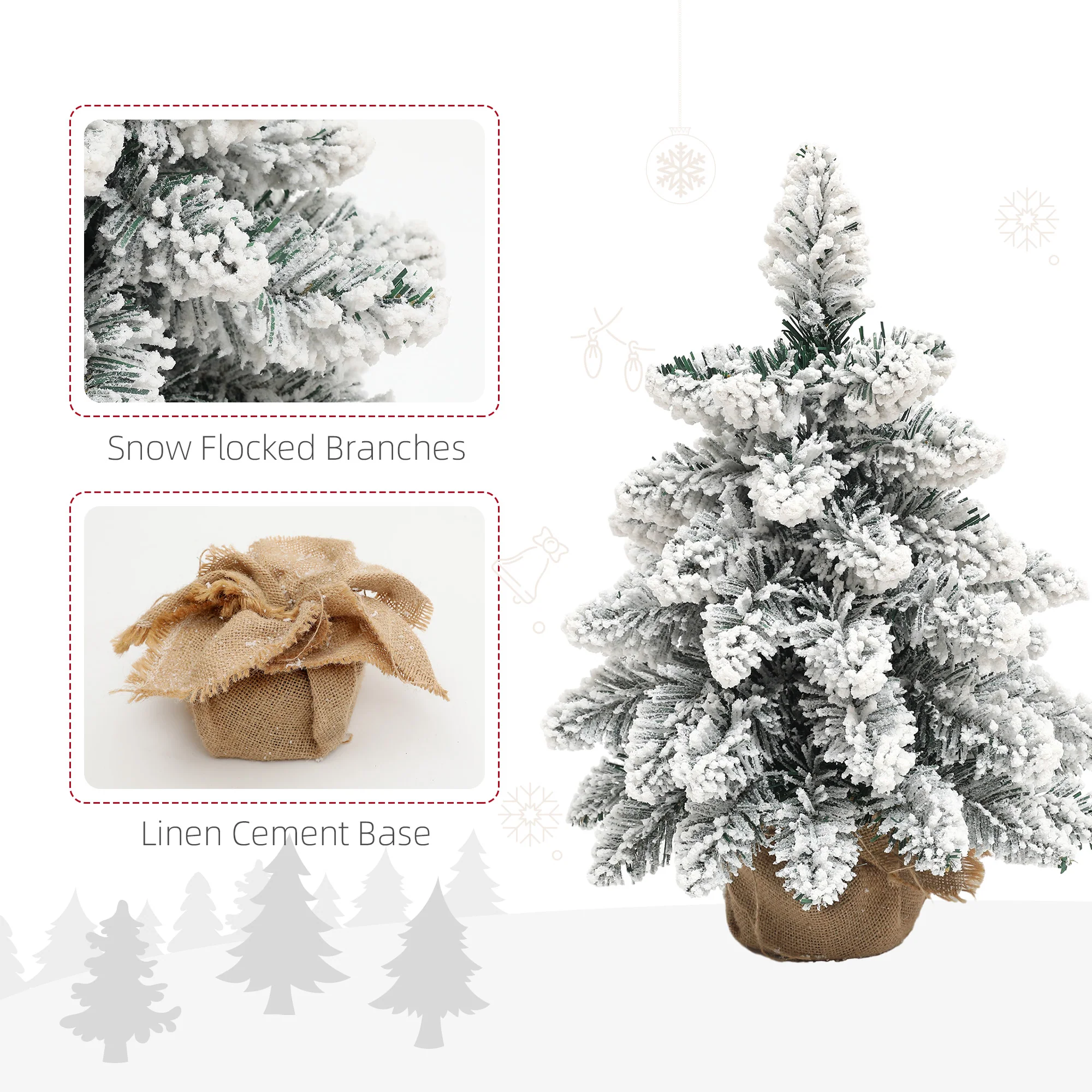 2x 1ft Burlap Base Christmas Tree Artificial - White Frosted Green Ornament Warm White 50 Tips - Image 6
