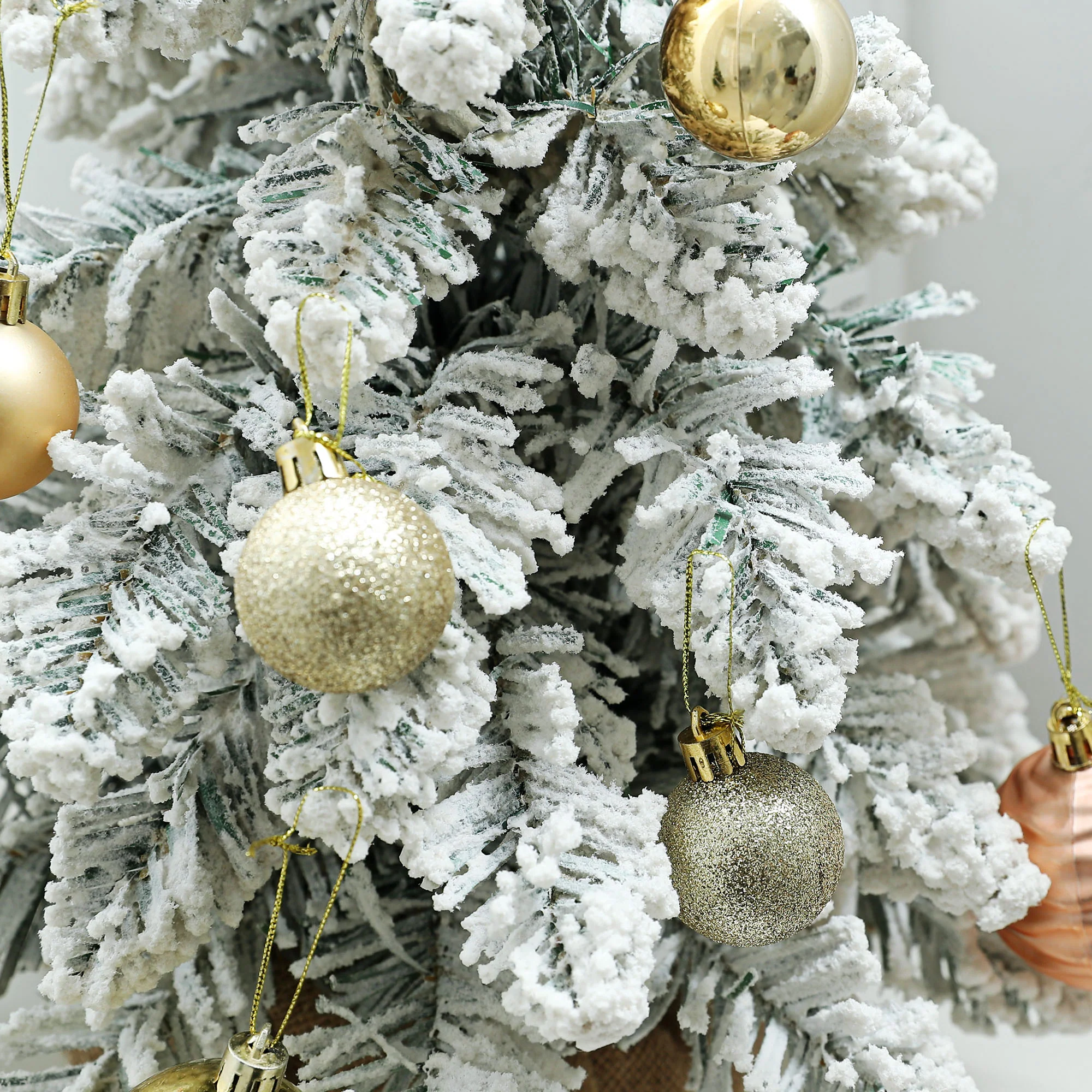 2x 1ft Burlap Base Christmas Tree Artificial - White Frosted Green Ornament Warm White 50 Tips - Image 8