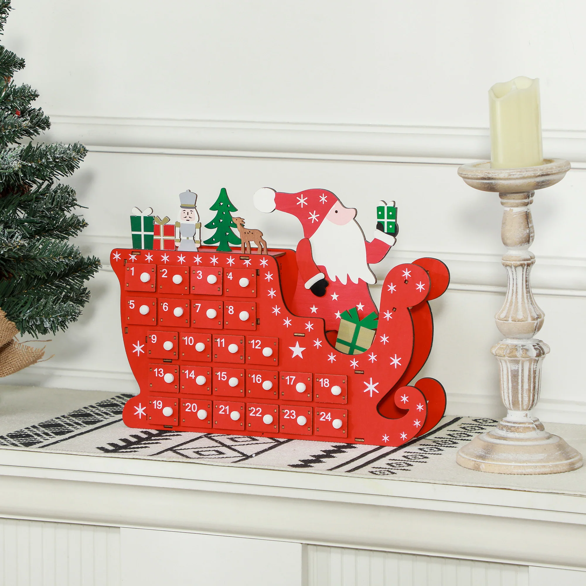 Christmas Sleigh Advent Calendar Red - 36cm - Image 2
