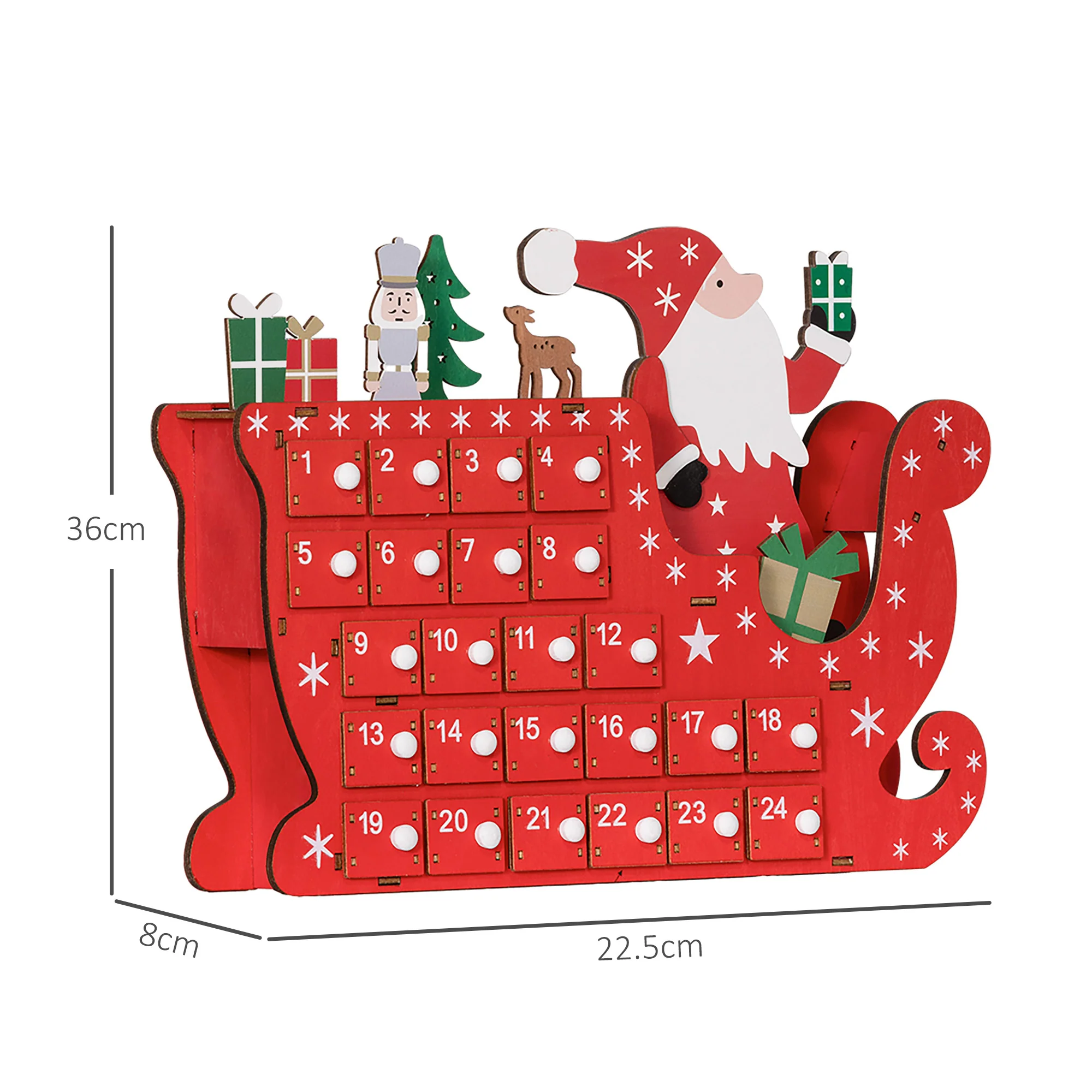 Christmas Sleigh Advent Calendar Red - 36cm - Image 3