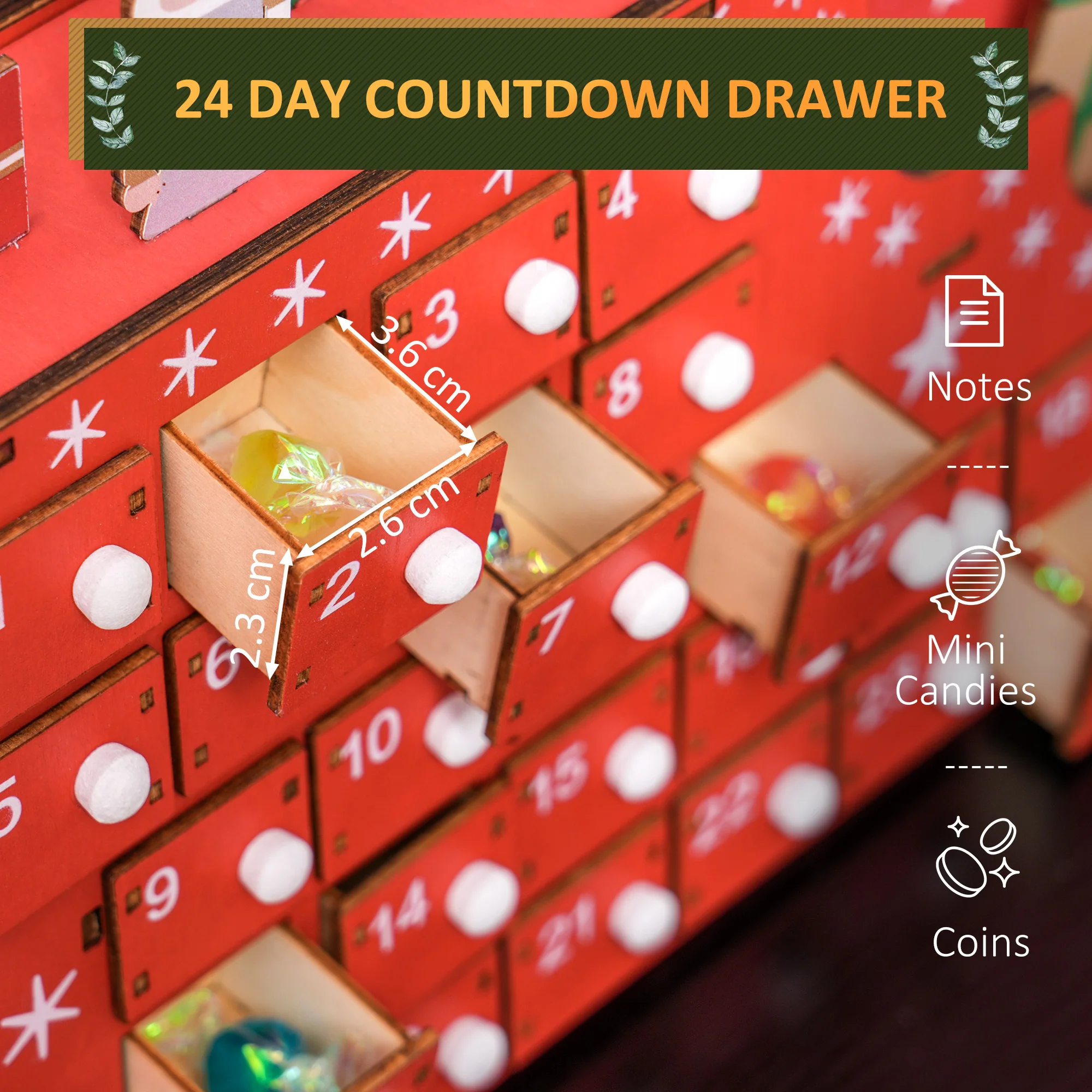 Christmas Sleigh Advent Calendar Red - 36cm - Image 4