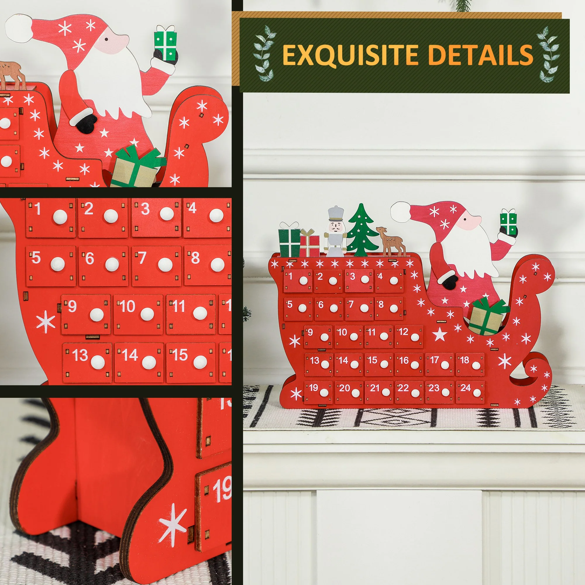 Christmas Sleigh Advent Calendar Red - 36cm - Image 5
