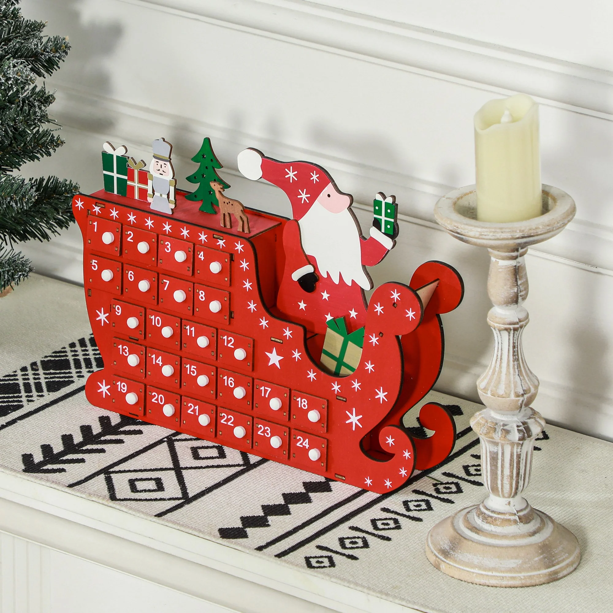 Christmas Sleigh Advent Calendar Red - 36cm - Image 6