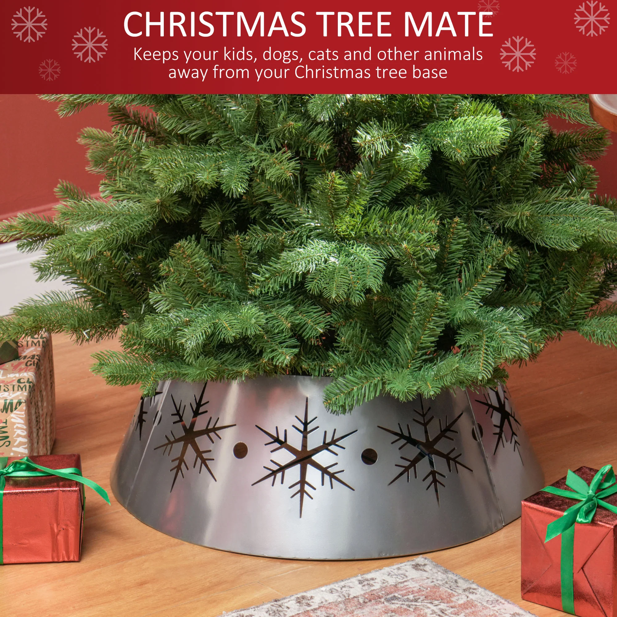 66cm Christmas Tree Skirt Metal Silver   Tips - Image 4