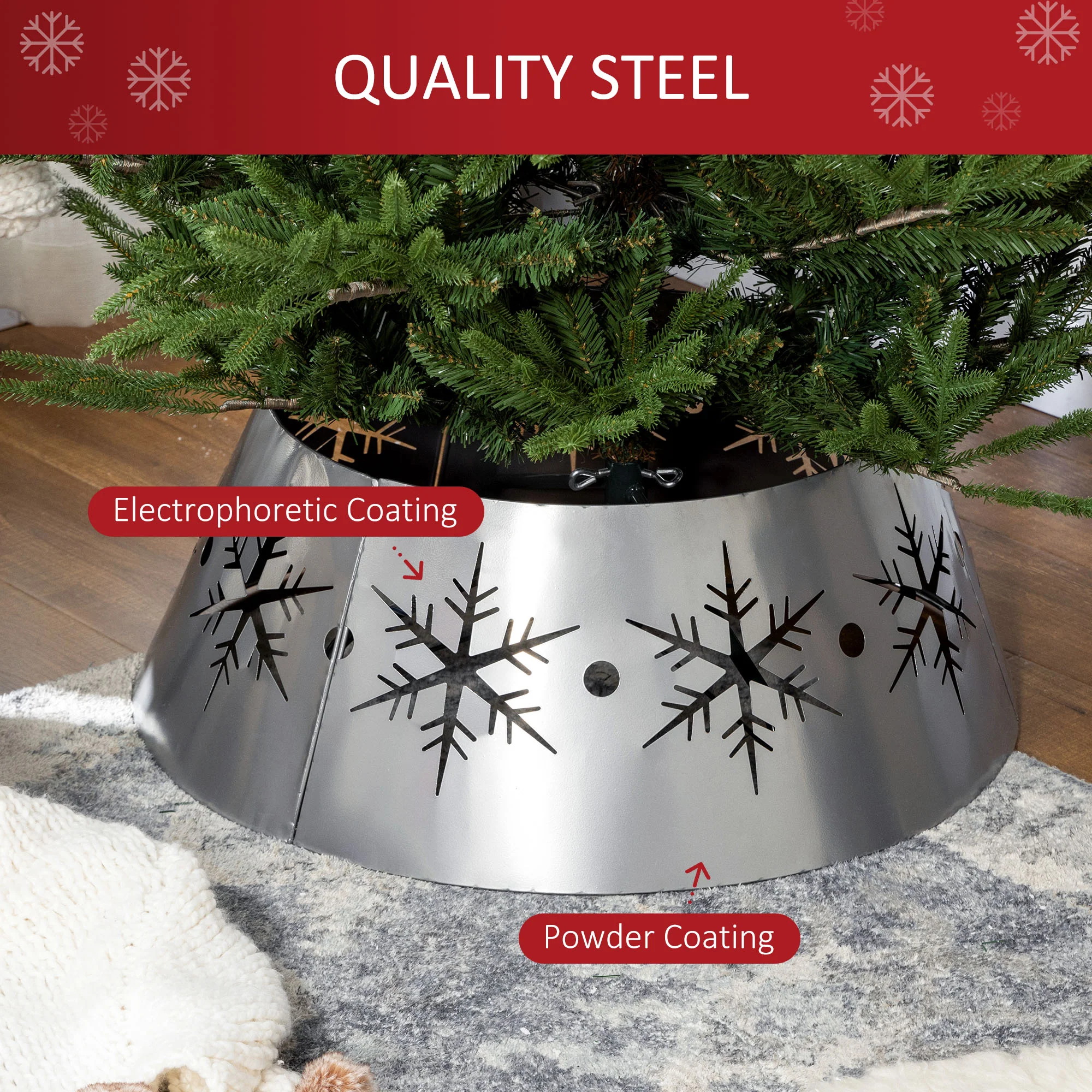 66cm Christmas Tree Skirt Metal Silver   Tips - Image 5