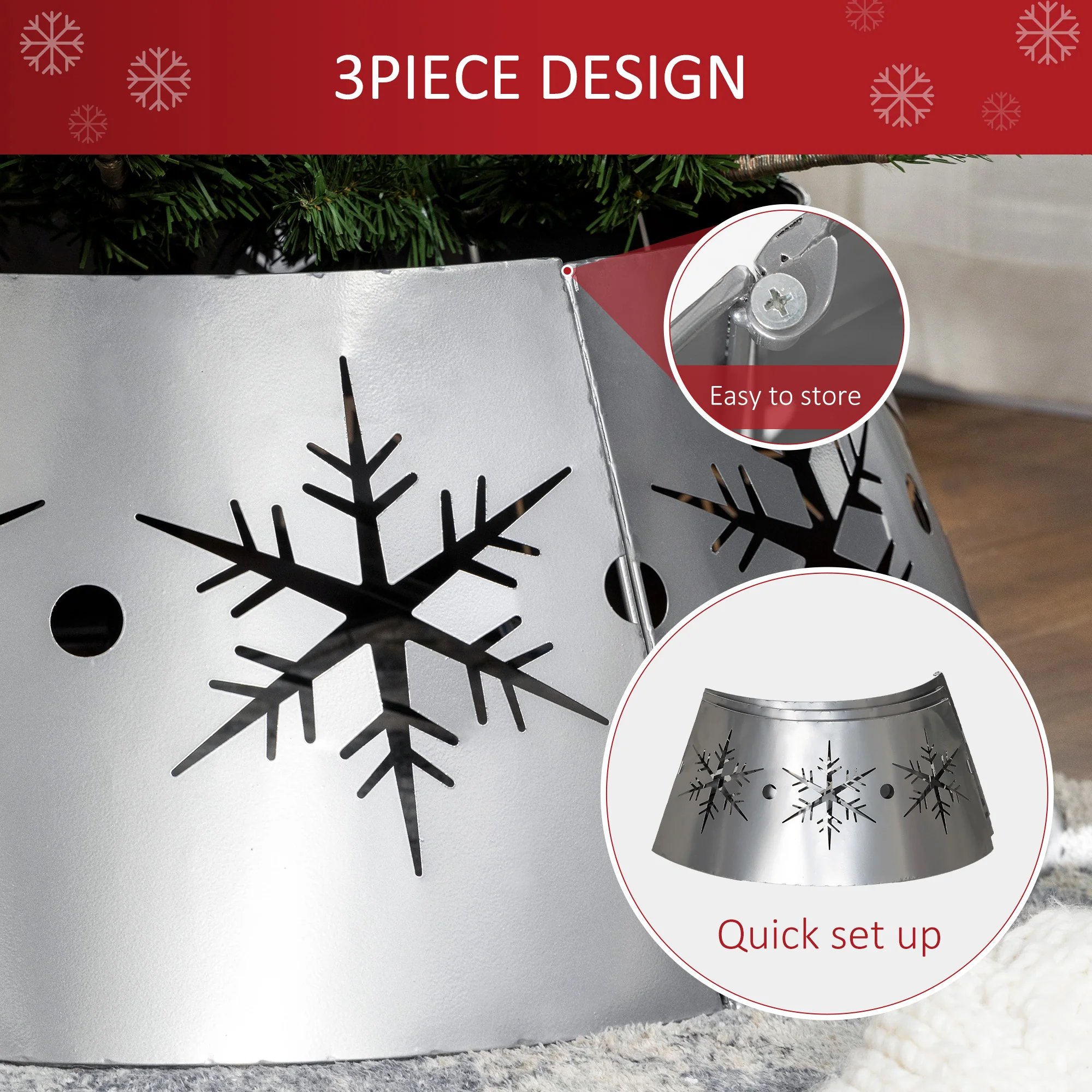 66cm Christmas Tree Skirt Metal Silver   Tips - Image 6